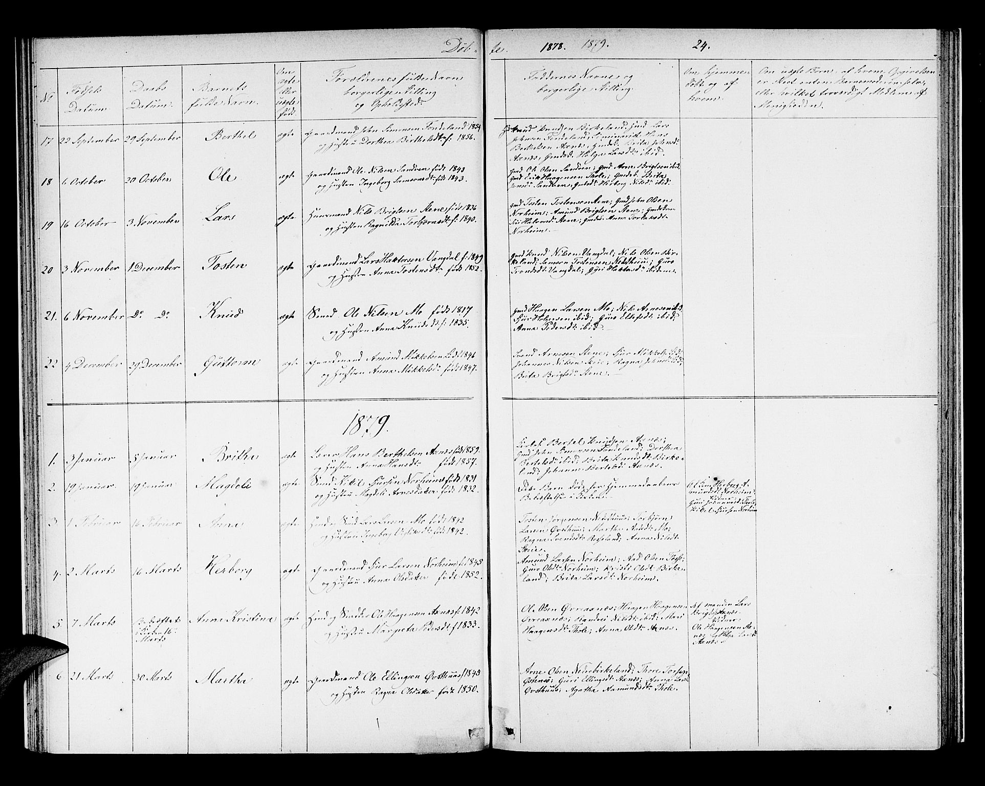 Kvam sokneprestembete, AV/SAB-A-76201/H/Hab: Parish register (copy) no. B 2, 1870-1883, p. 24