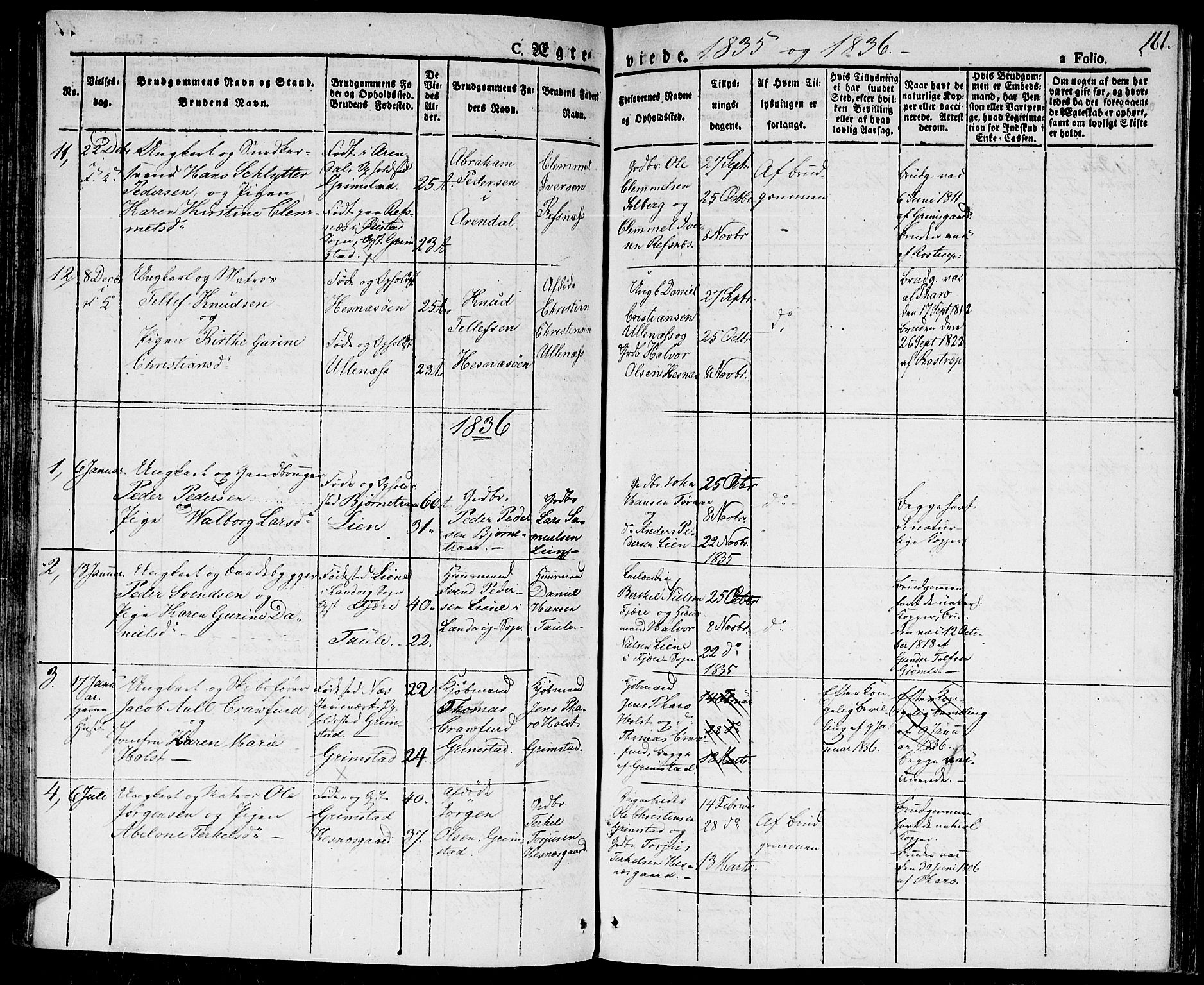 Fjære sokneprestkontor, SAK/1111-0011/F/Fa/L0002: Parish register (official) no. A 2, 1827-1839, p. 161