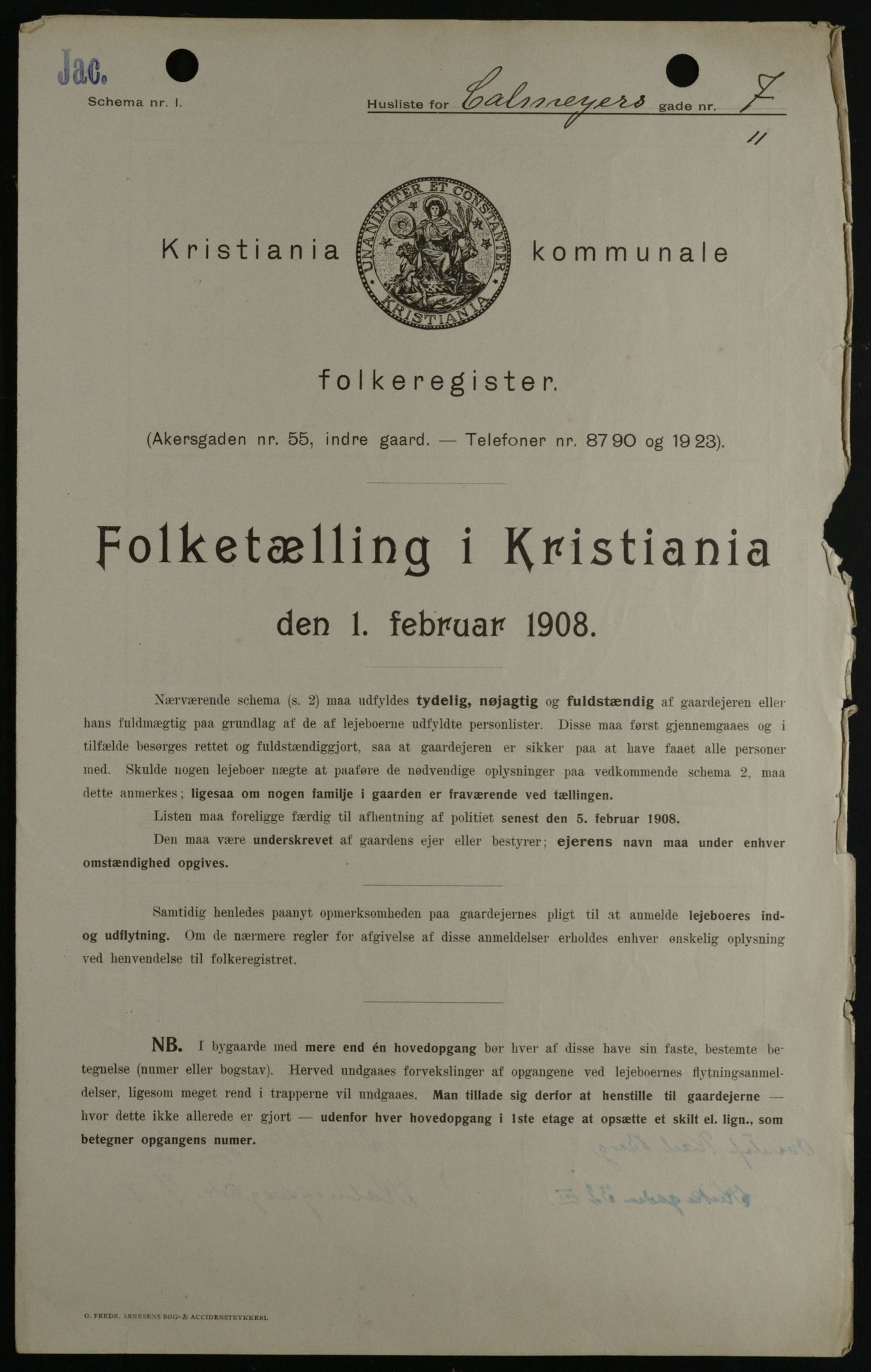 OBA, Municipal Census 1908 for Kristiania, 1908, p. 10710