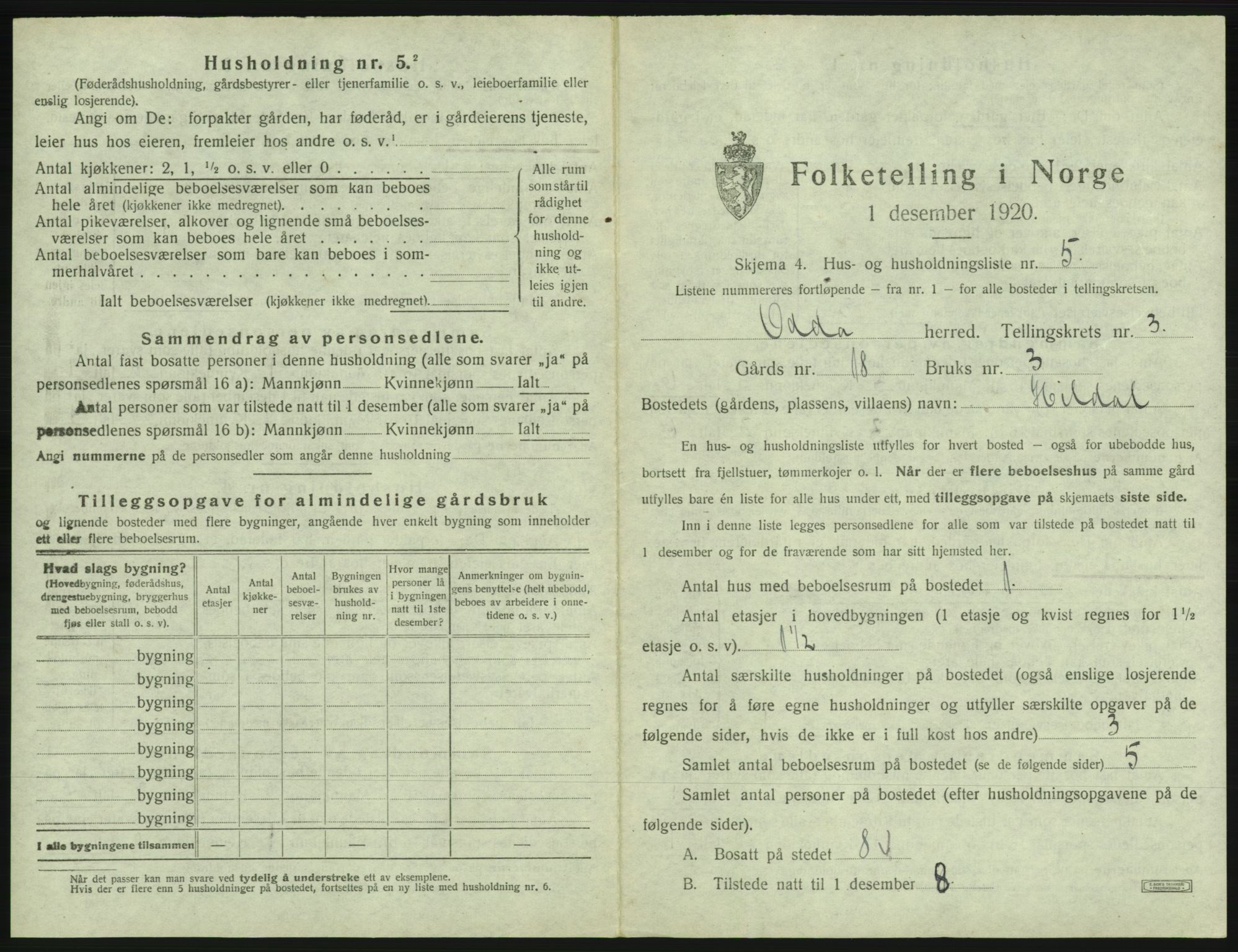 SAB, 1920 census for Odda, 1920, p. 227