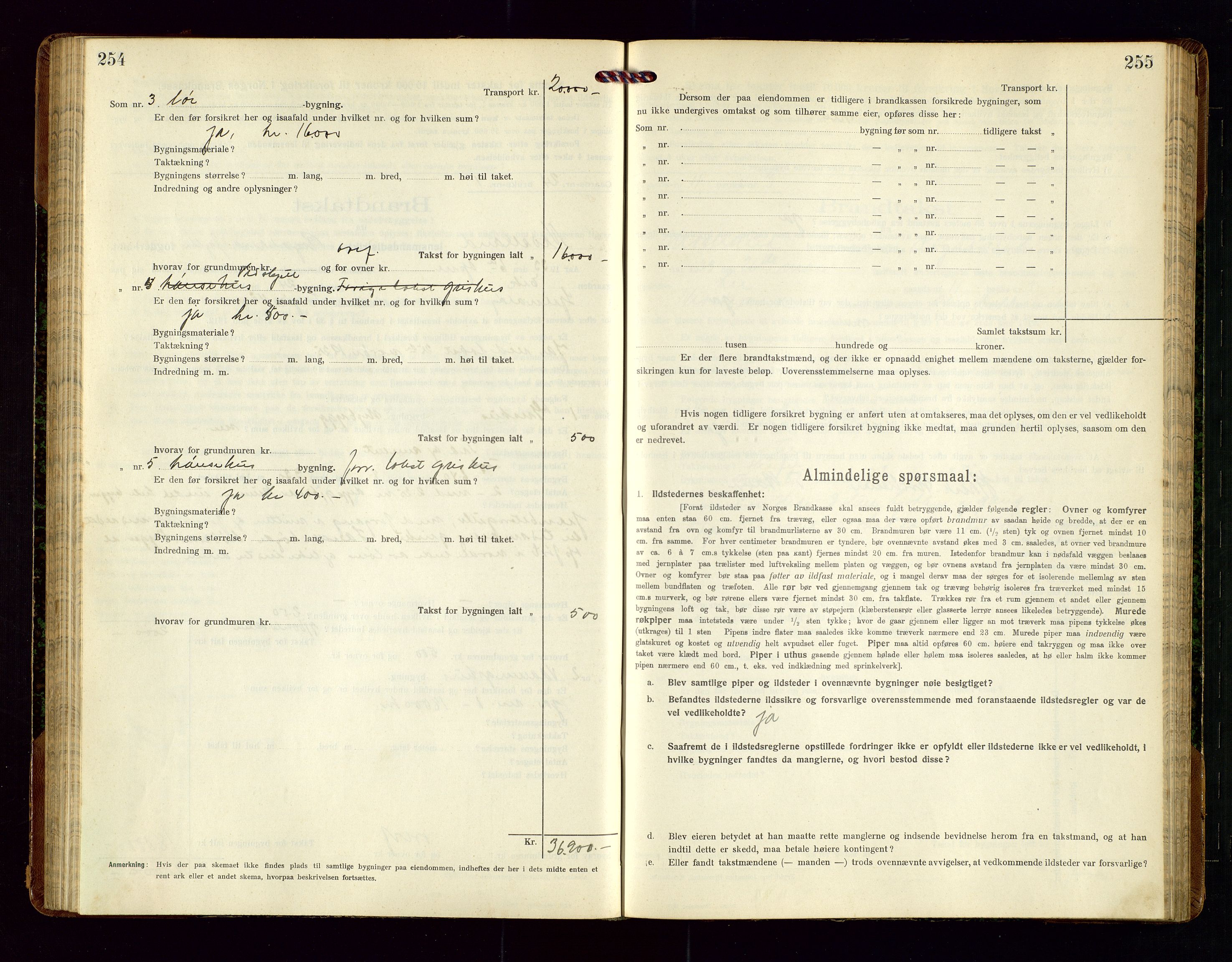 Nedstrand lensmannskontor, SAST/A-100236/Gob/L0002: "Brandtakstprotokol for Nerstrand lensmandsdistrikt Rogaland Fylke", 1916-1949, p. 254-255