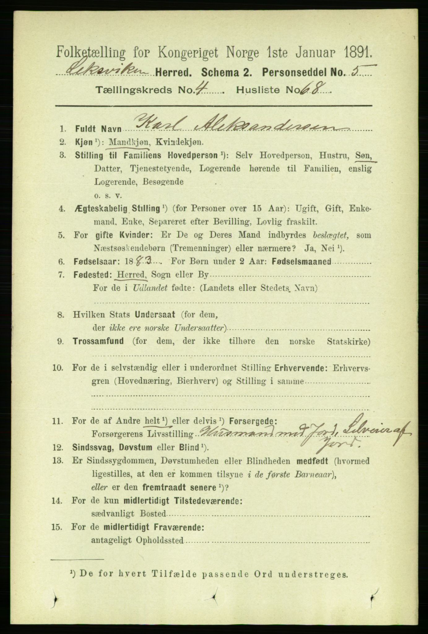 RA, 1891 census for 1718 Leksvik, 1891, p. 2358