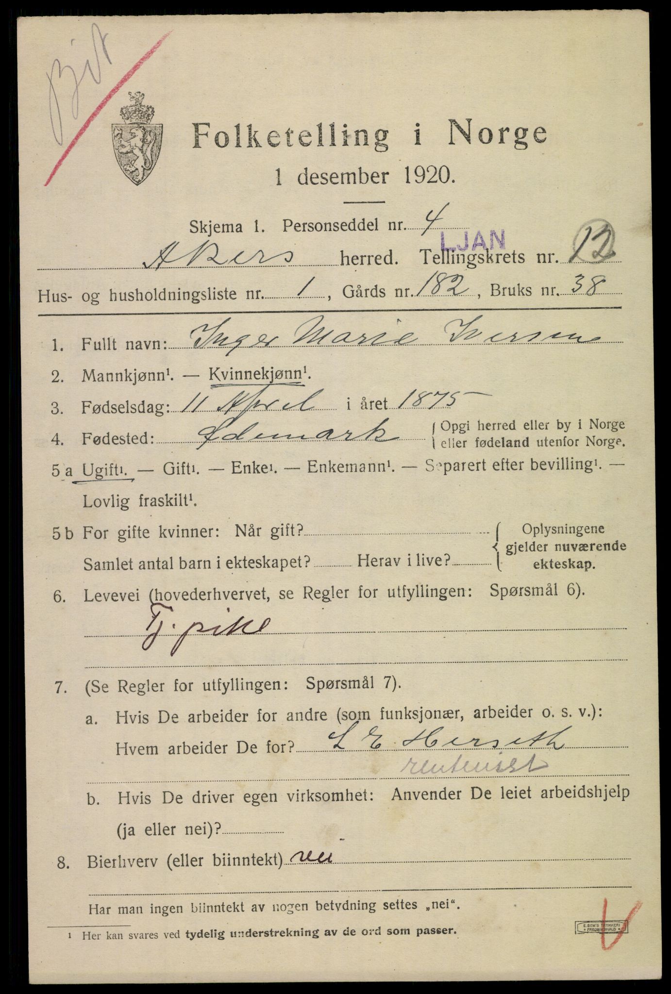 SAO, 1920 census for Aker, 1920, p. 73154