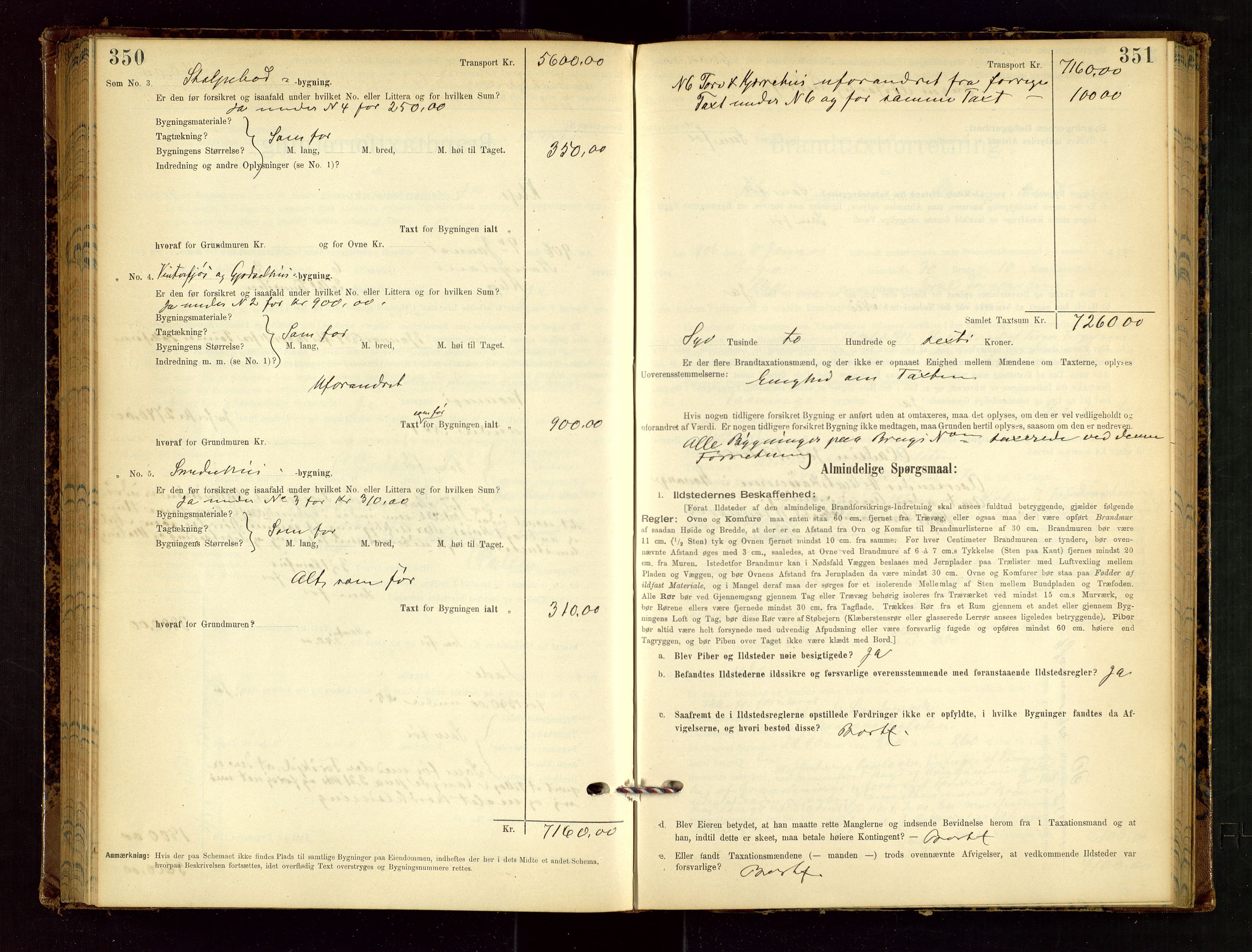 Klepp lensmannskontor, AV/SAST-A-100163/Goc/L0002: "Brandtaxationsprotokol" m/register, 1898-1902, p. 350-351