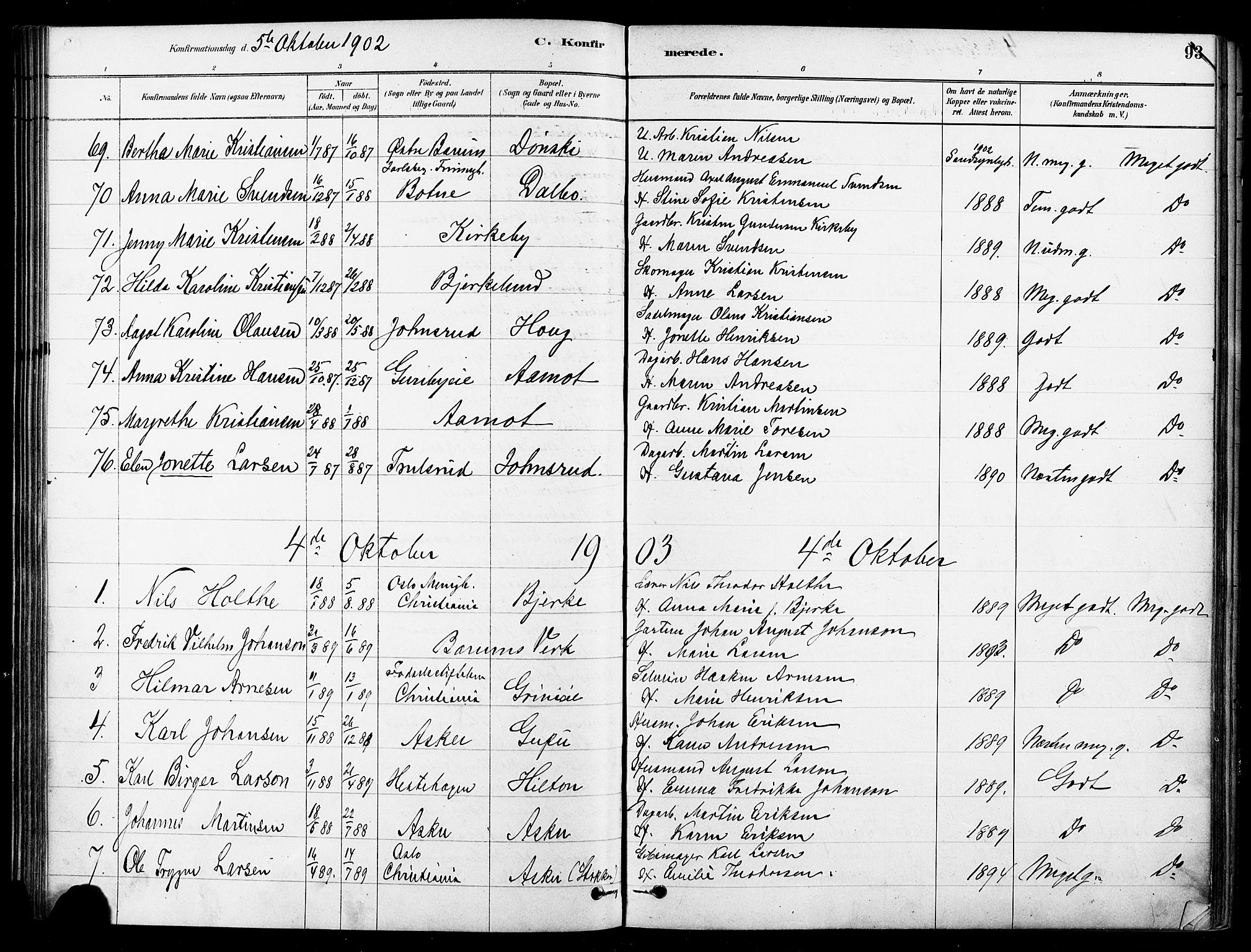 Asker prestekontor Kirkebøker, SAO/A-10256a/F/Fb/L0002: Parish register (official) no. II 2, 1879-1921, p. 93