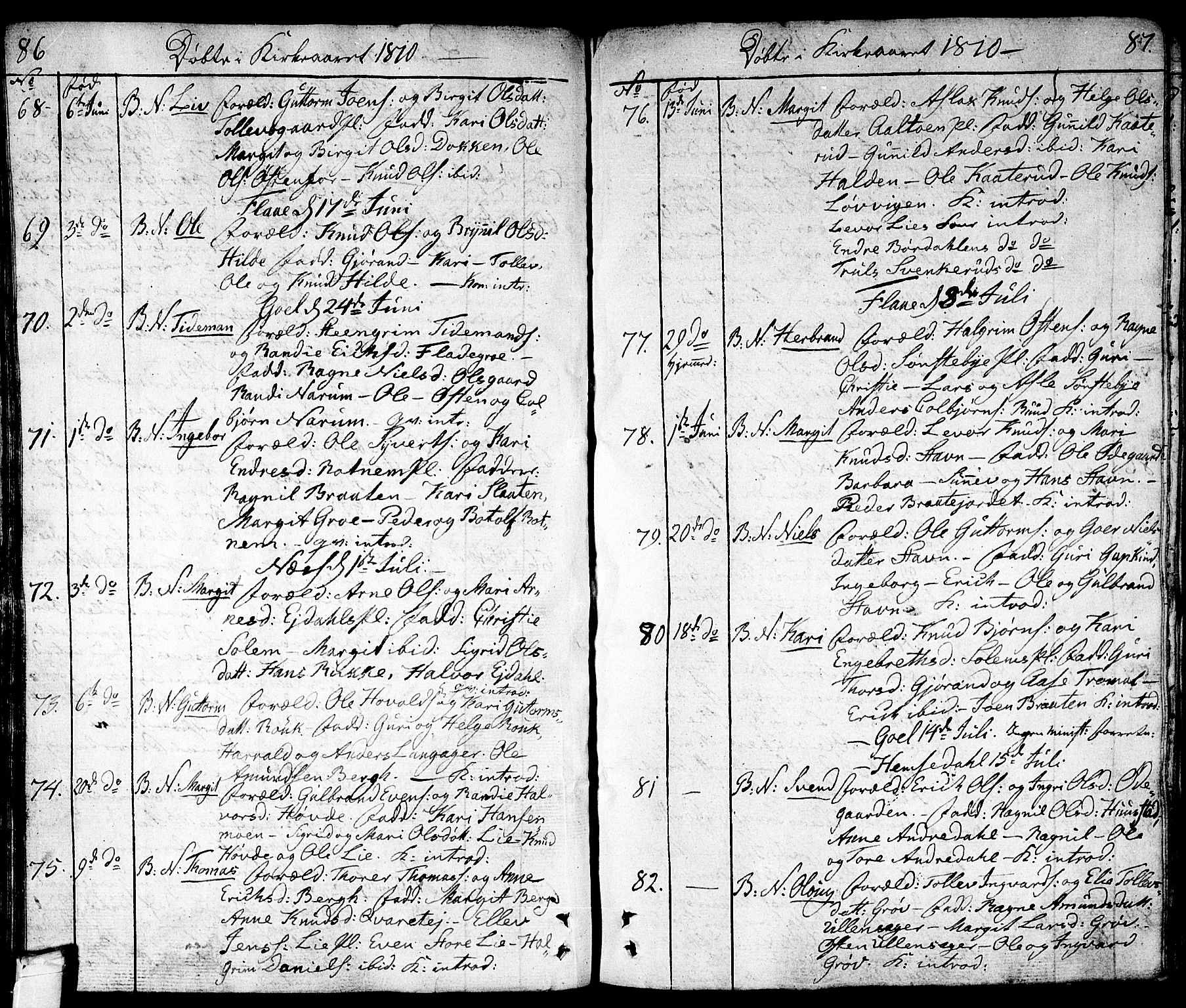 Nes kirkebøker, SAKO/A-236/F/Fa/L0006: Parish register (official) no. 6, 1808-1814, p. 86-87