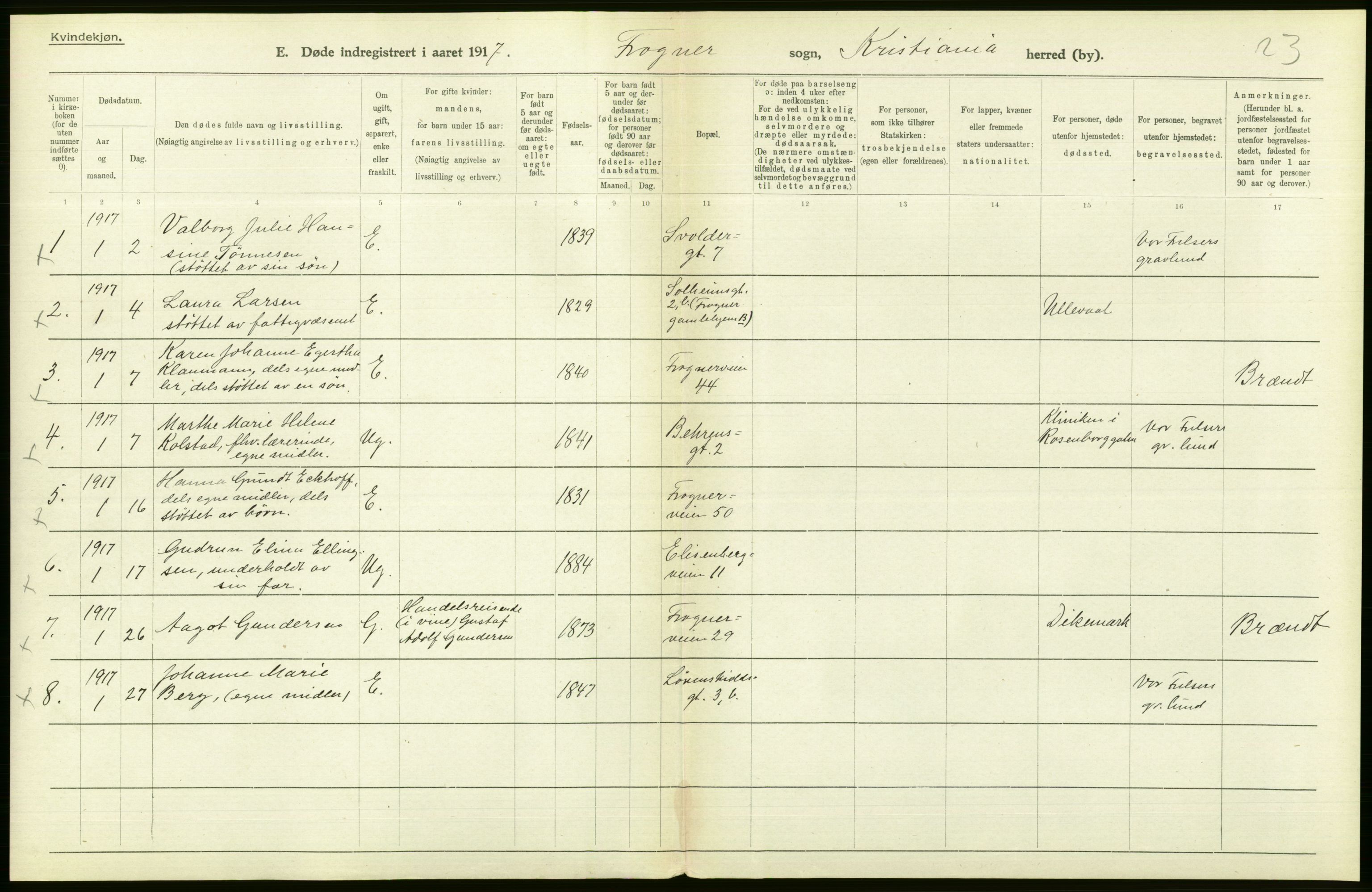 Statistisk sentralbyrå, Sosiodemografiske emner, Befolkning, RA/S-2228/D/Df/Dfb/Dfbg/L0010: Kristiania: Døde, 1917, p. 292