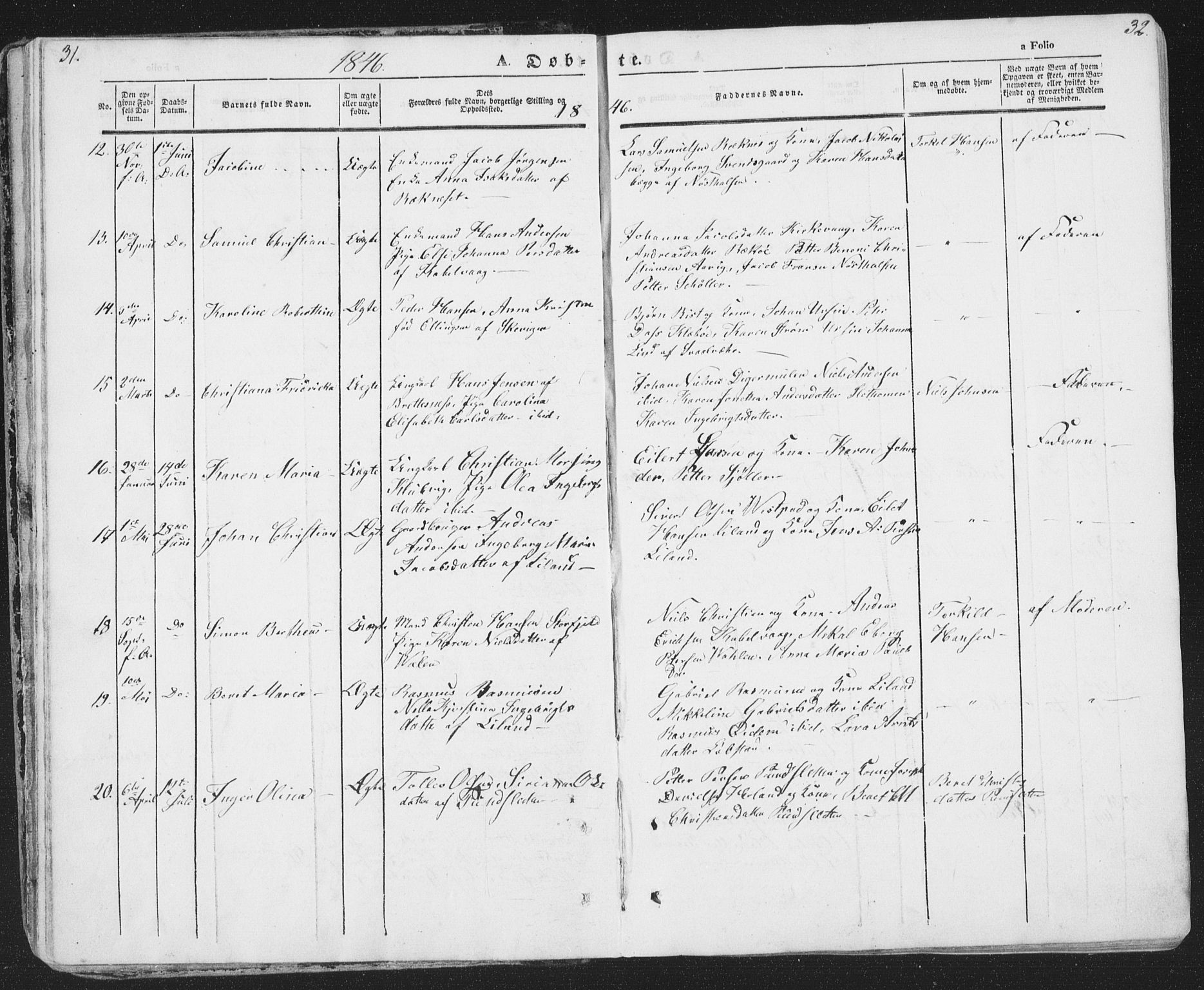 Ministerialprotokoller, klokkerbøker og fødselsregistre - Nordland, AV/SAT-A-1459/874/L1072: Parish register (copy) no. 874C01, 1843-1859, p. 31-32