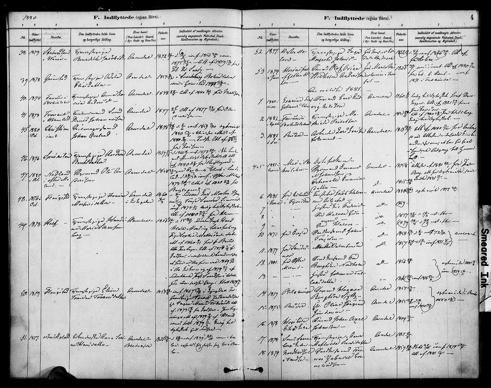 Arendal sokneprestkontor, Trefoldighet, SAK/1111-0040/F/Fa/L0009: Parish register (official) no. A 9, 1878-1919, p. 4