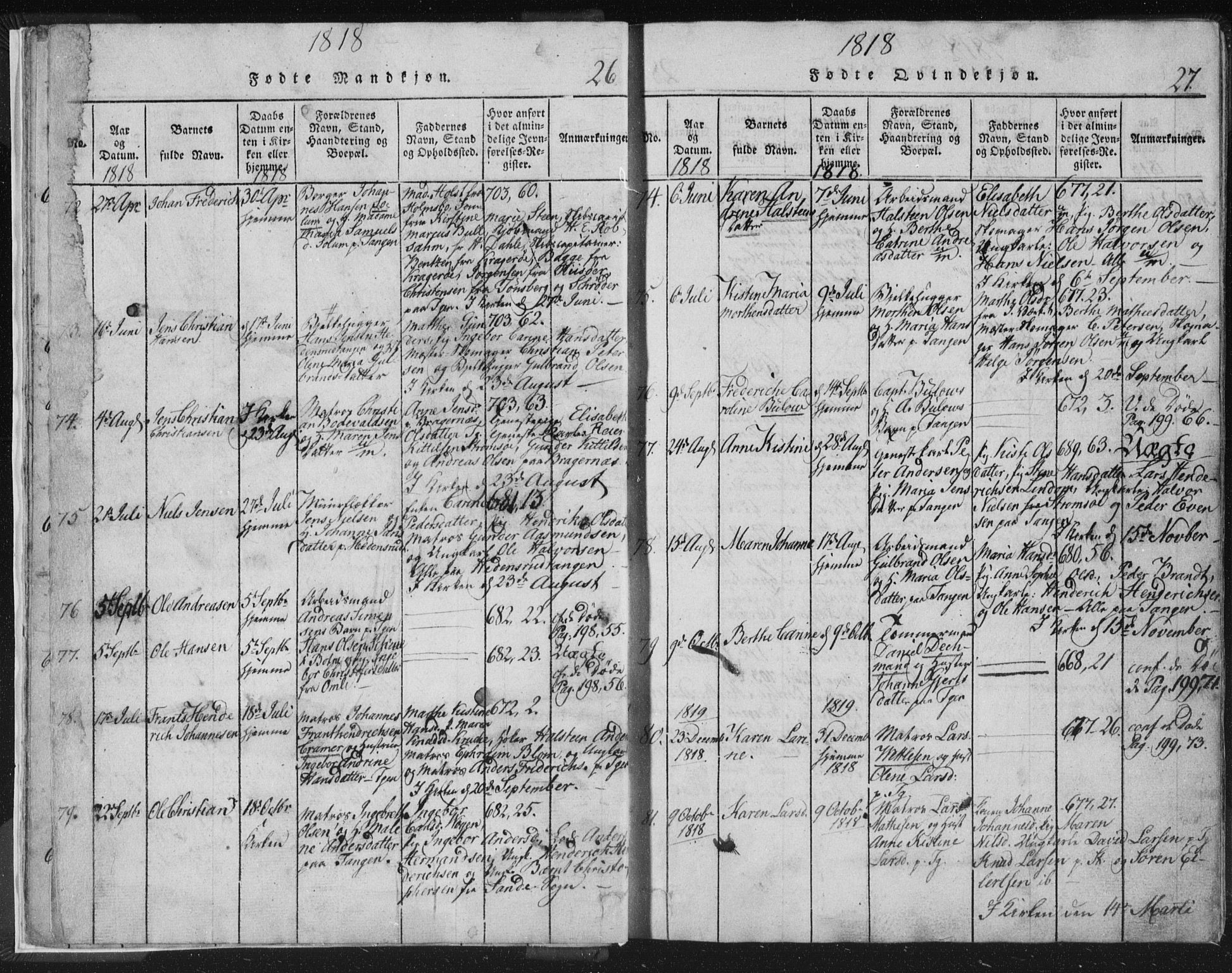 Strømsø kirkebøker, AV/SAKO-A-246/F/Fb/L0004: Parish register (official) no. II 4, 1814-1843, p. 26-27