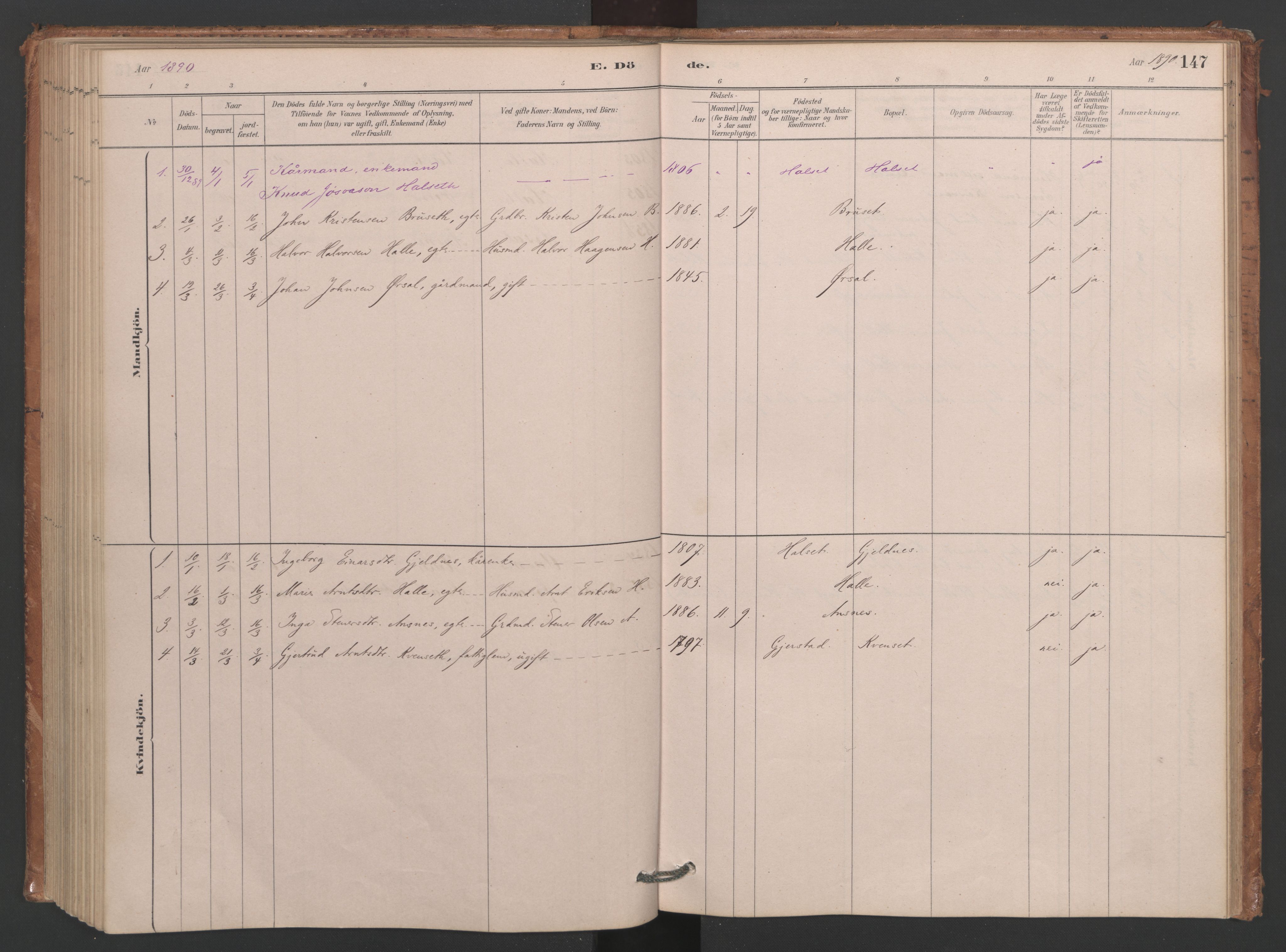 Ministerialprotokoller, klokkerbøker og fødselsregistre - Møre og Romsdal, SAT/A-1454/593/L1034: Parish register (official) no. 593A01, 1879-1911, p. 147