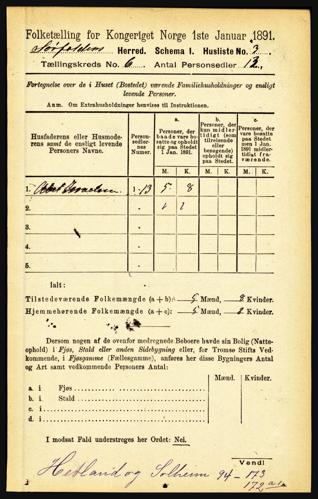 RA, 1891 census for 1845 Sørfold, 1891, p. 1775