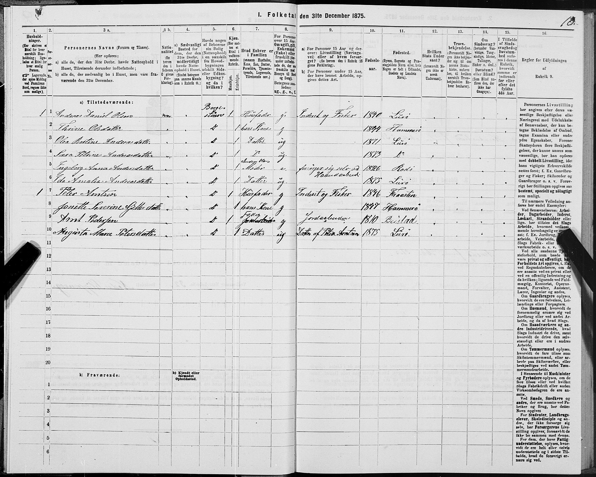 SAT, 1875 census for 1834P Lurøy, 1875, p. 2010