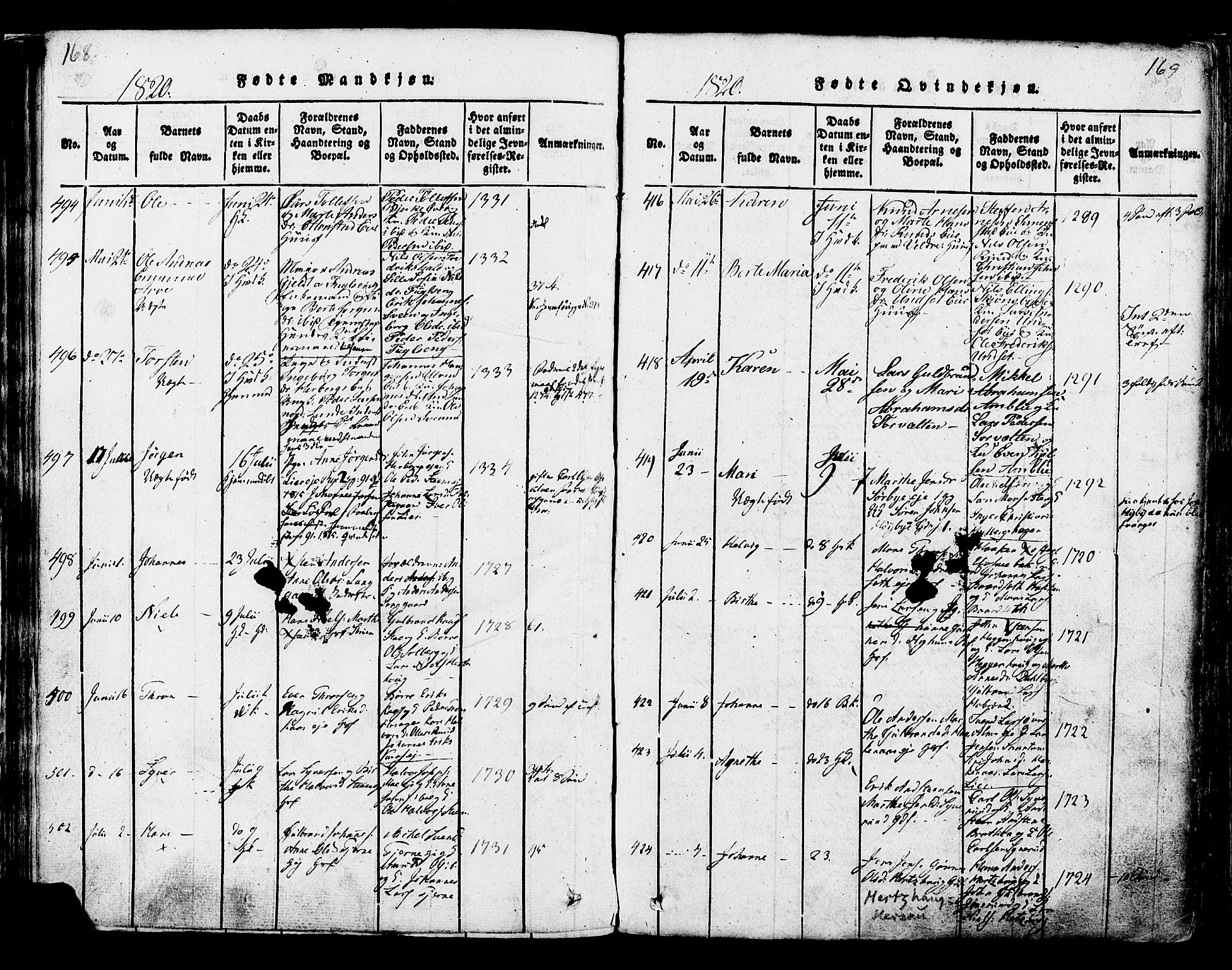 Ringsaker prestekontor, AV/SAH-PREST-014/K/Ka/L0005: Parish register (official) no. 5, 1814-1826, p. 168-169