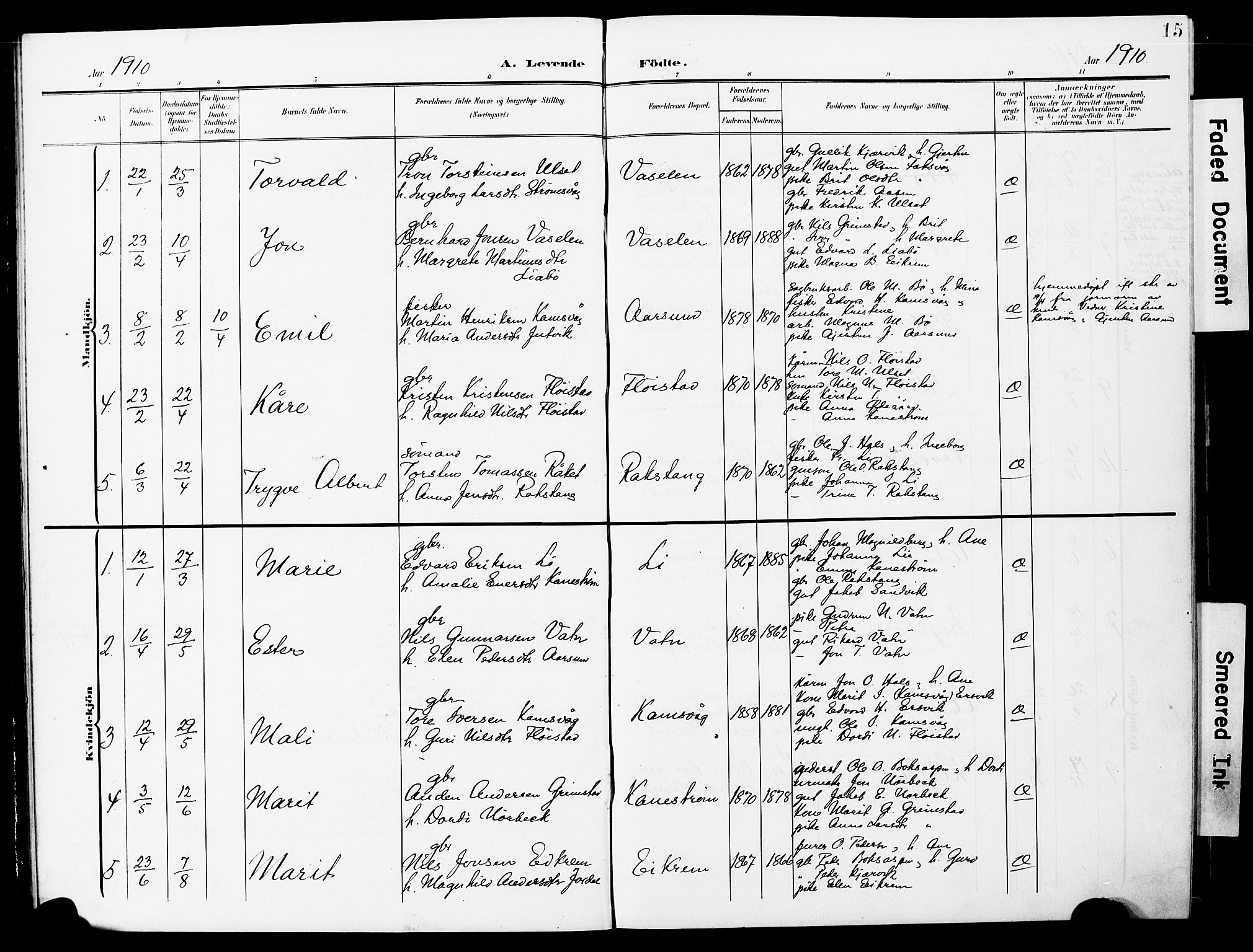 Ministerialprotokoller, klokkerbøker og fødselsregistre - Møre og Romsdal, AV/SAT-A-1454/587/L1001: Parish register (copy) no. 587C01, 1906-1927, p. 15