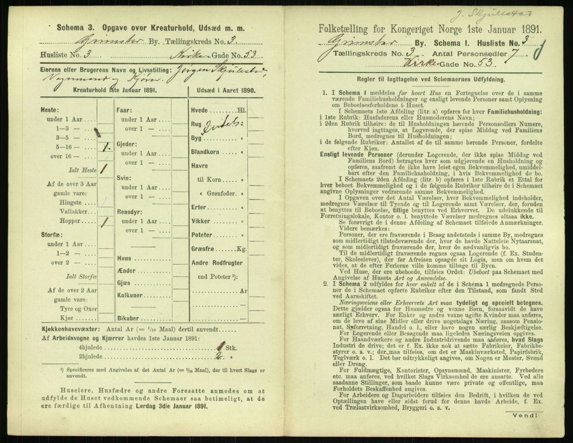 RA, 1891 census for 0904 Grimstad, 1891, p. 304