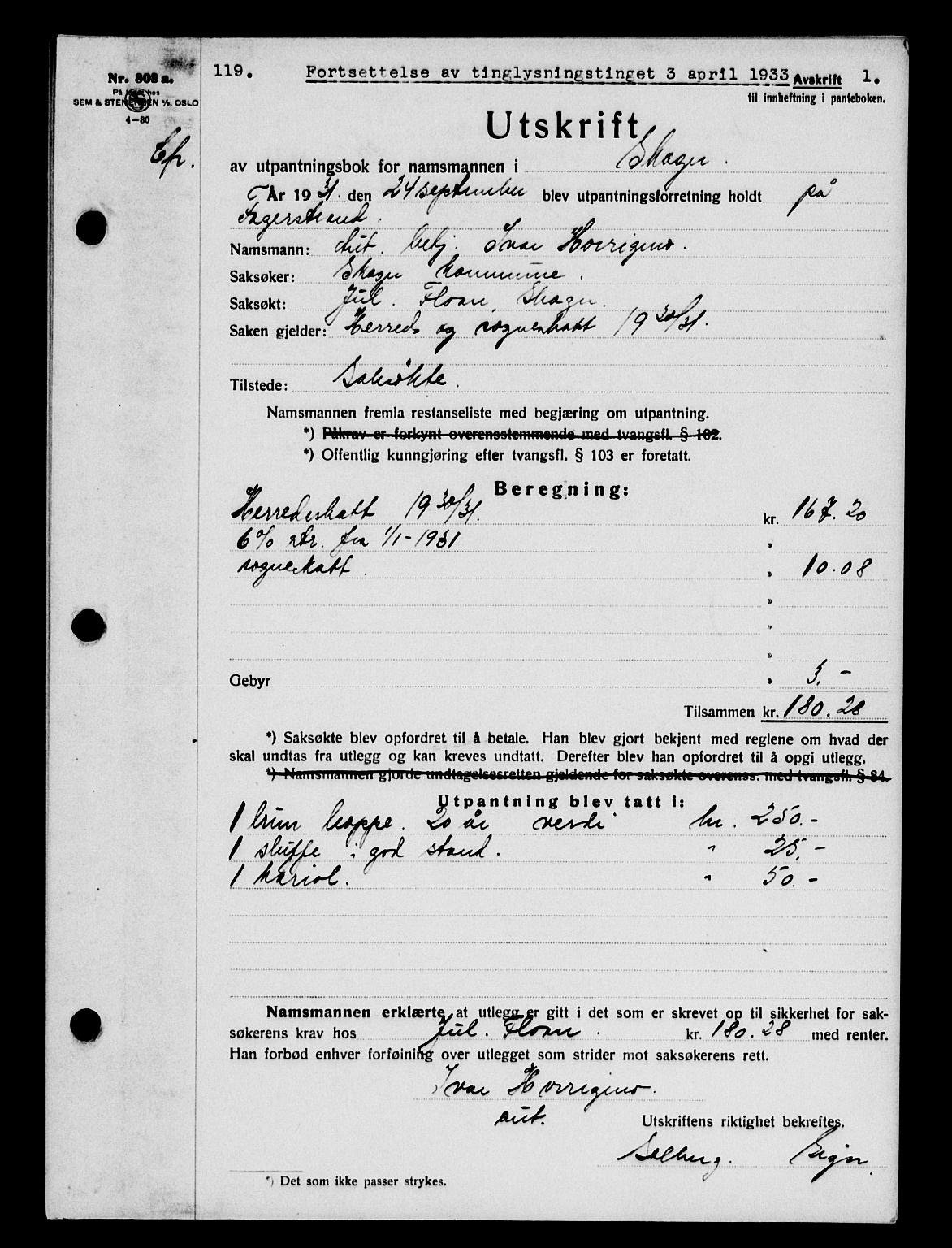 Stjør- og Verdal sorenskriveri, AV/SAT-A-4167/1/2/2C/L0068: Mortgage book no. 36, 1933-1933, Deed date: 03.04.1933