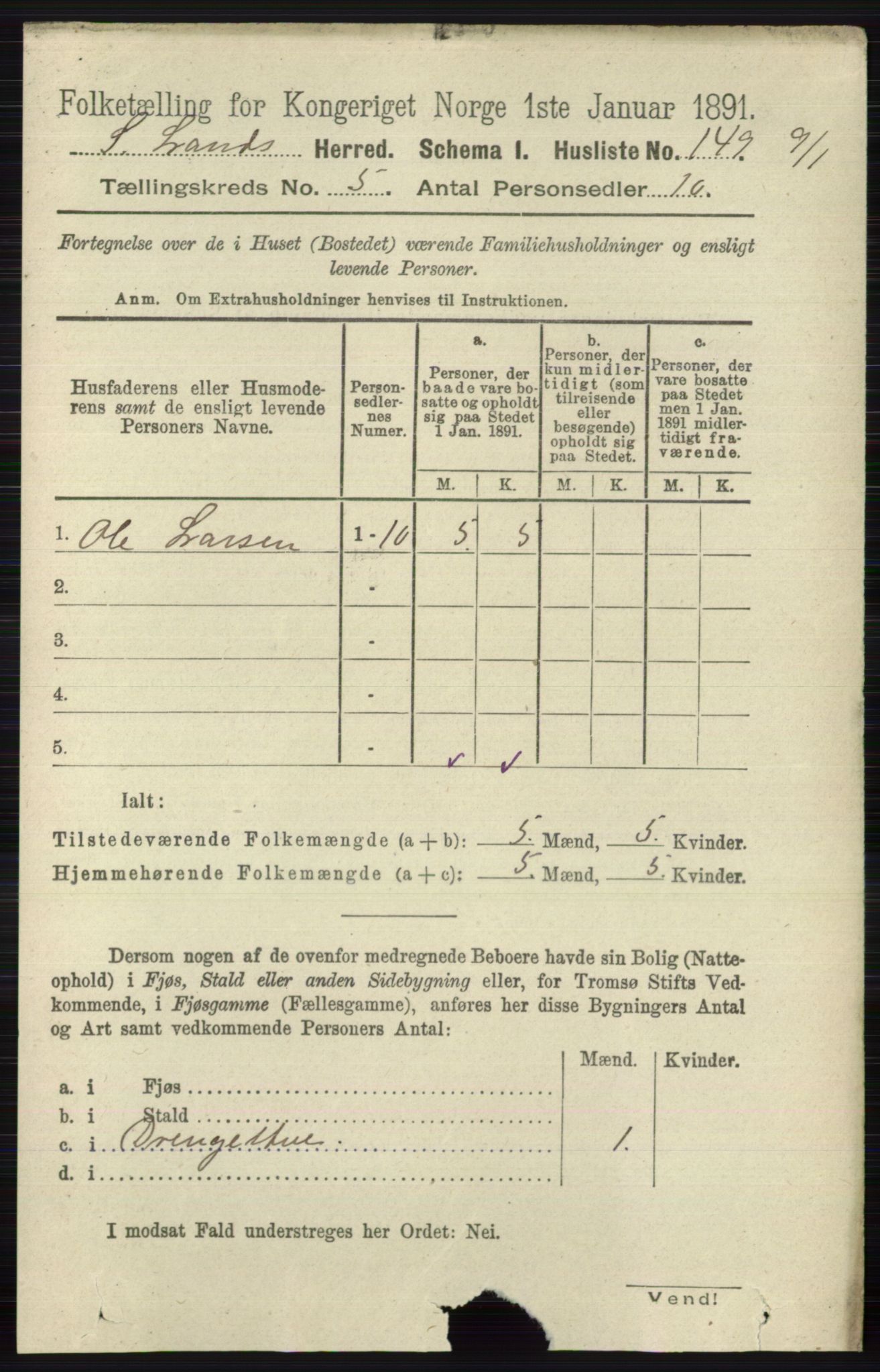 RA, 1891 census for 0536 Søndre Land, 1891, p. 4806