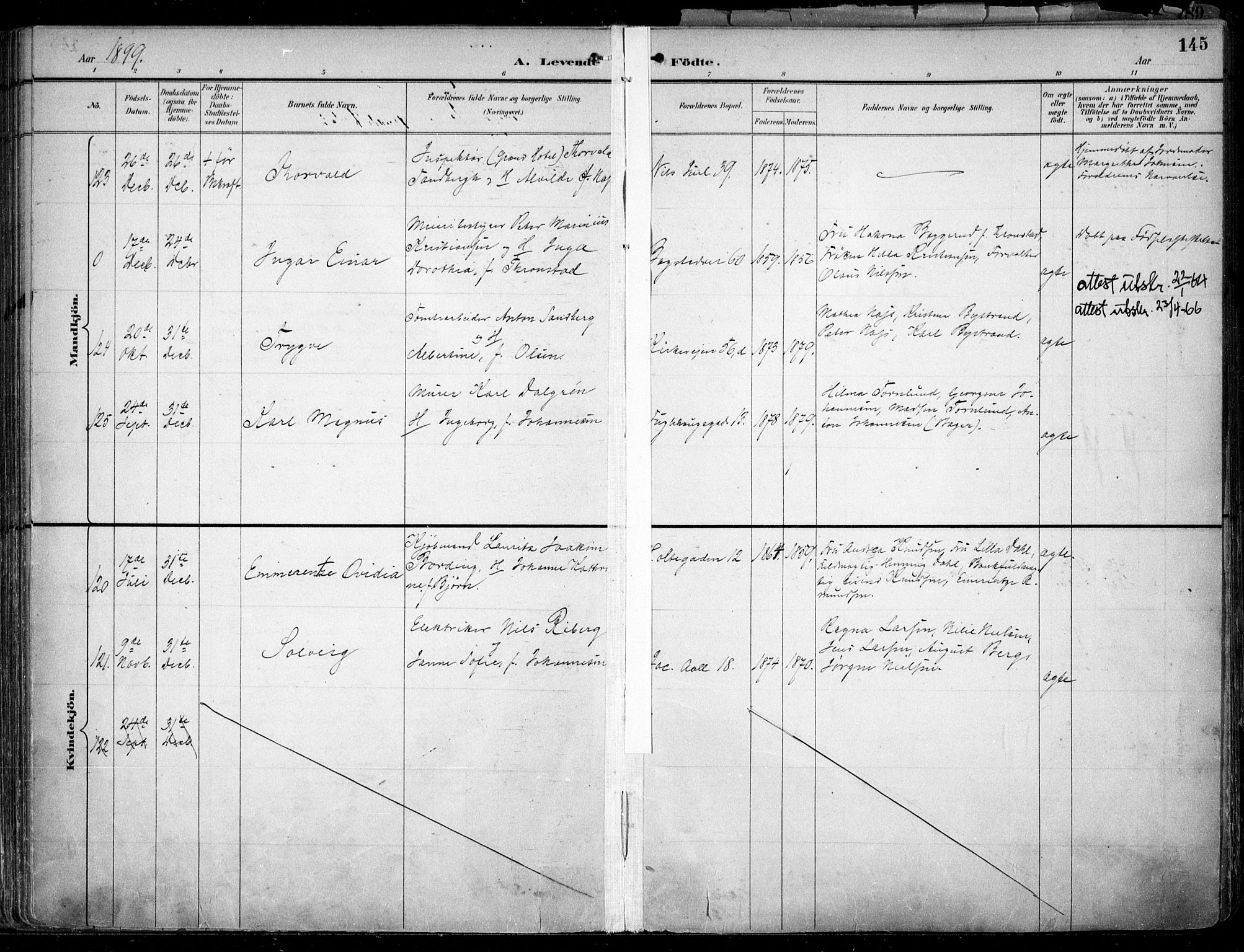 Uranienborg prestekontor Kirkebøker, SAO/A-10877/F/Fa/L0005: Parish register (official) no. 5, 1895-1907, p. 145