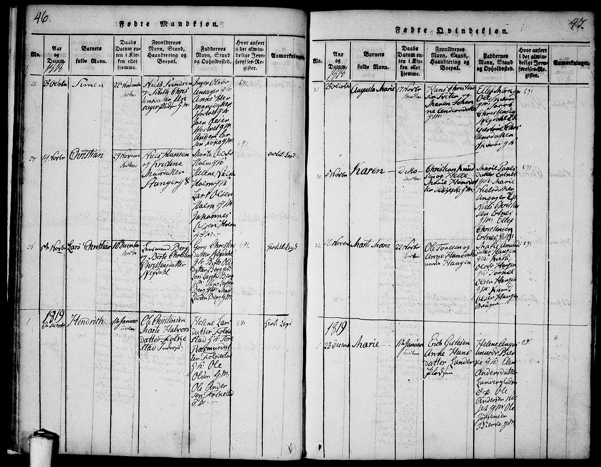 Våler prestekontor Kirkebøker, AV/SAO-A-11083/F/Fa/L0005: Parish register (official) no. I 5, 1815-1839, p. 46-47