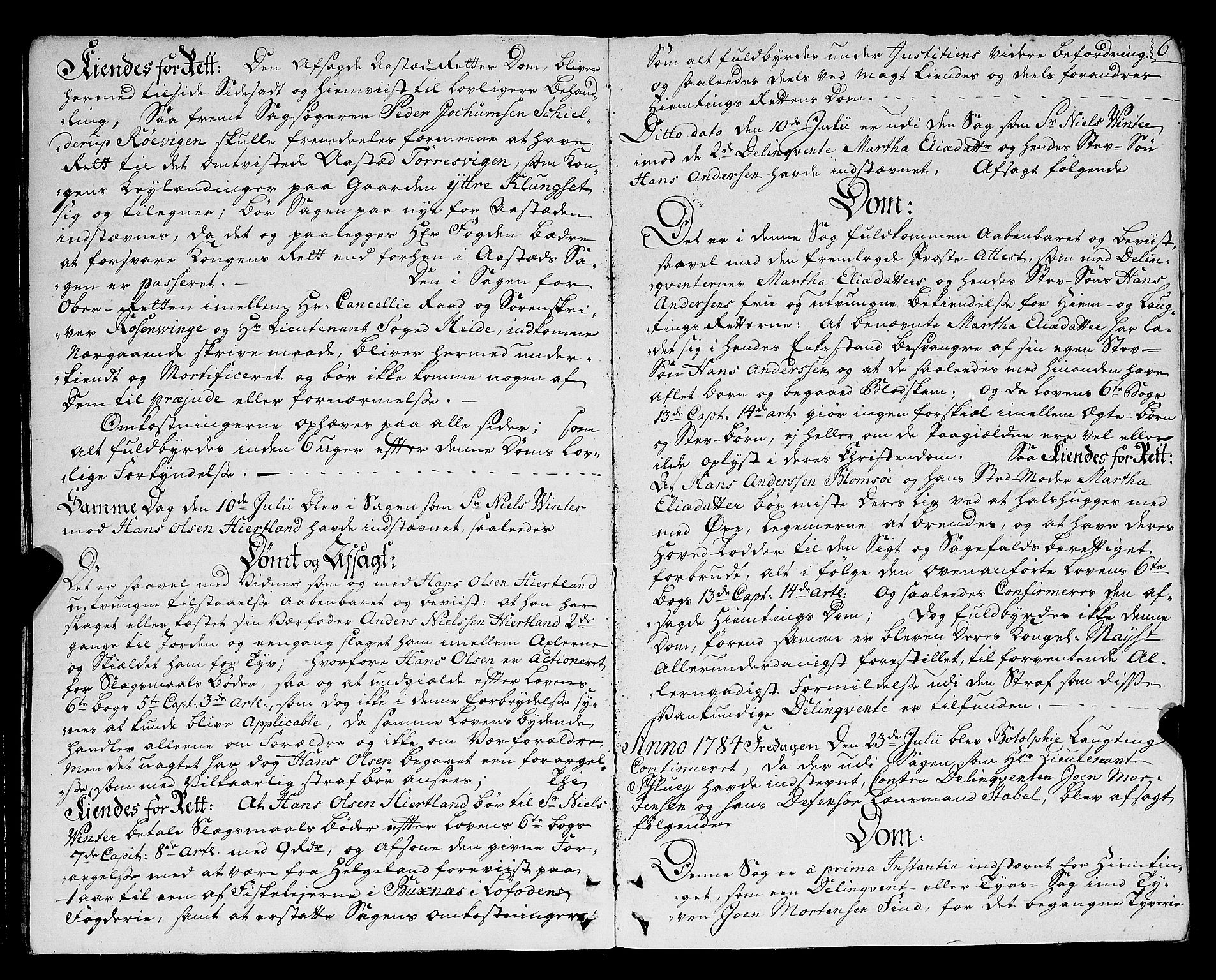 Nordland og Finnmarks lagstol, AV/SAT-A-5608/X/L0016: Lagtingsprotokoll, 1784-1797, p. 6