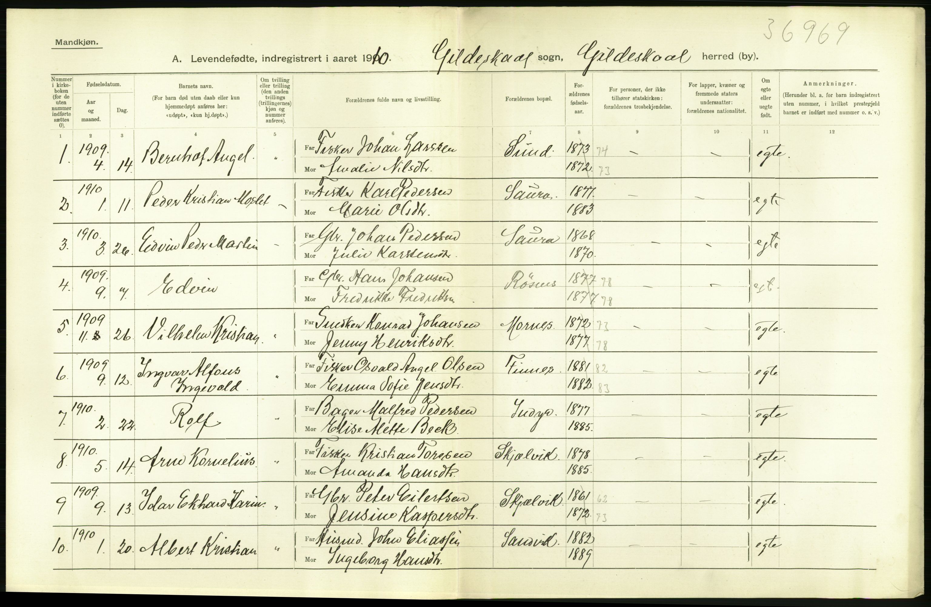 Statistisk sentralbyrå, Sosiodemografiske emner, Befolkning, AV/RA-S-2228/D/Df/Dfa/Dfah/L0040: Nordlands amt: Levendefødte menn og kvinner. Bygder., 1910, p. 12
