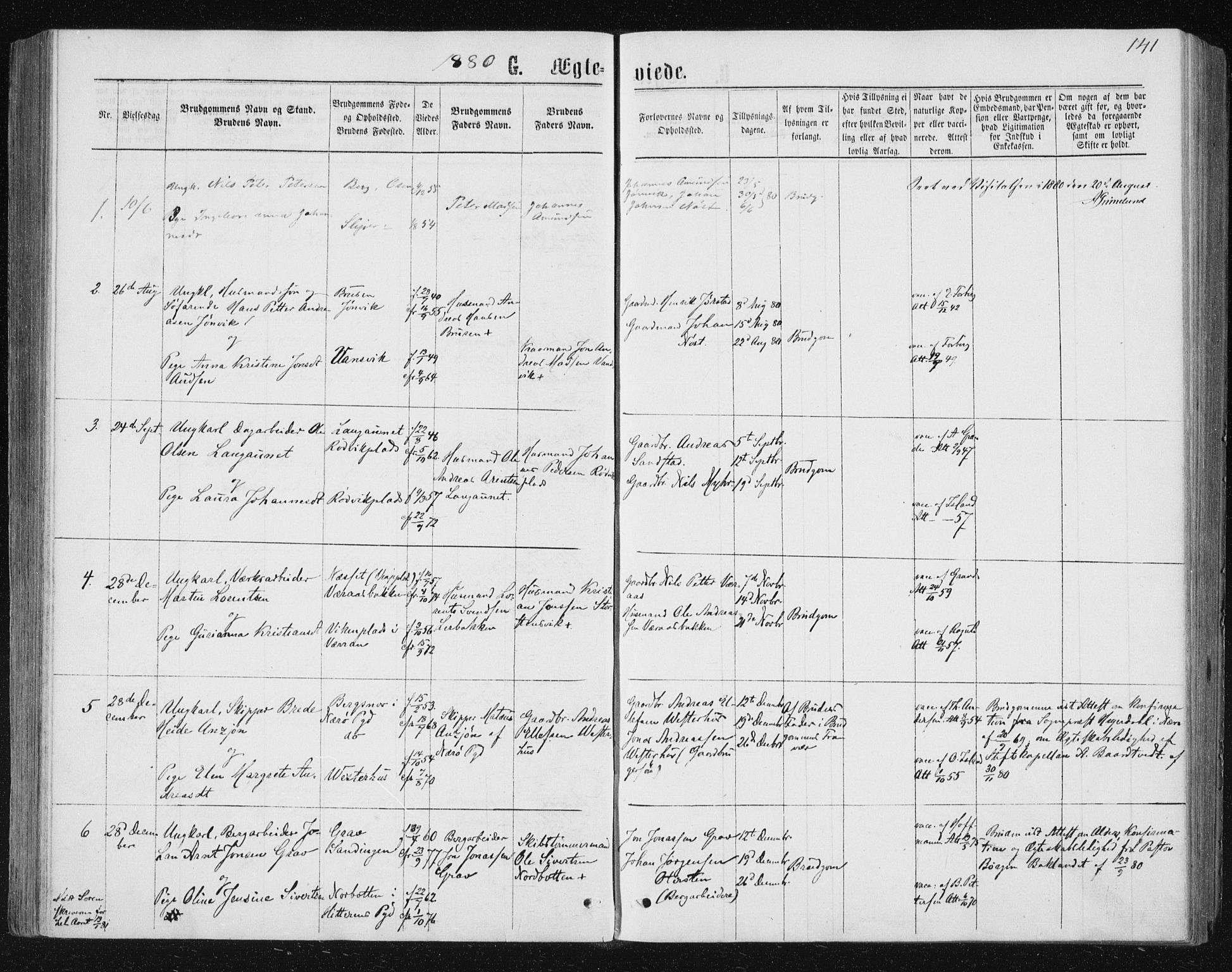 Ministerialprotokoller, klokkerbøker og fødselsregistre - Nord-Trøndelag, AV/SAT-A-1458/722/L0219: Parish register (official) no. 722A06, 1868-1880, p. 141