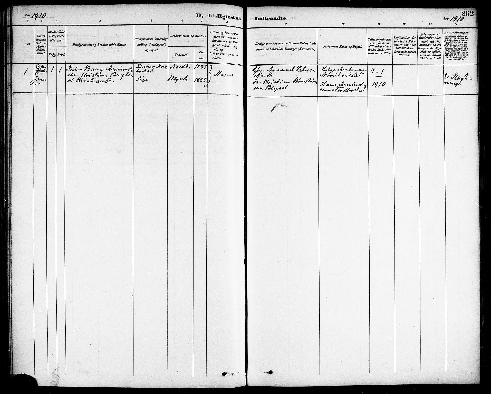 Ministerialprotokoller, klokkerbøker og fødselsregistre - Nordland, SAT/A-1459/838/L0559: Parish register (copy) no. 838C06, 1893-1910, p. 262