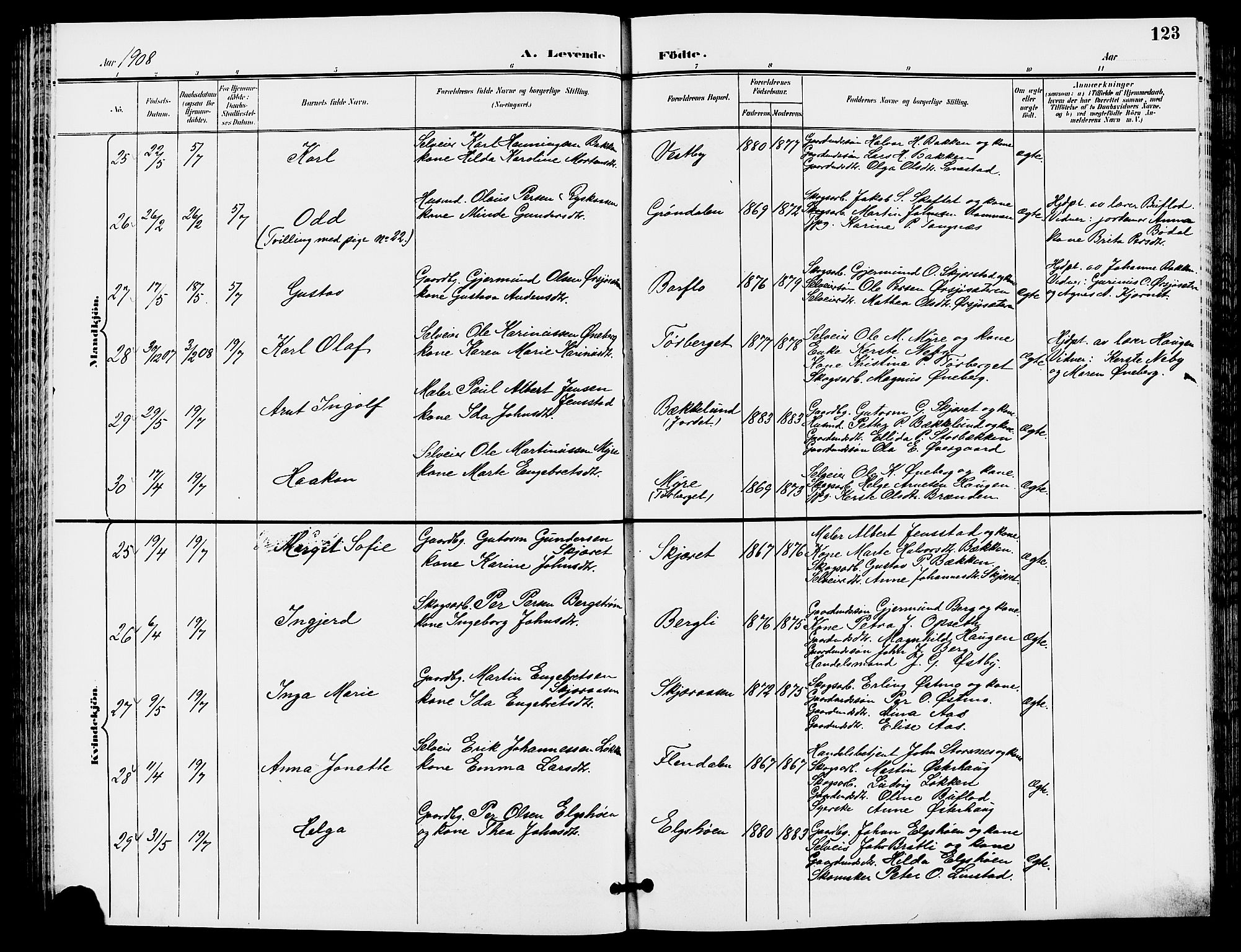 Trysil prestekontor, AV/SAH-PREST-046/H/Ha/Hab/L0006: Parish register (copy) no. 6, 1896-1912, p. 123