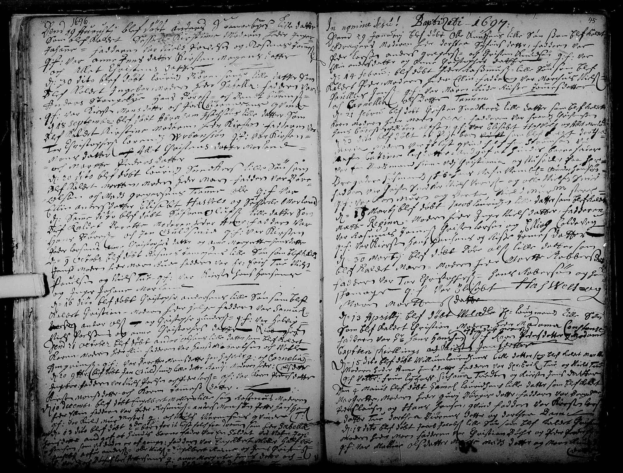 Tønsberg kirkebøker, SAKO/A-330/F/Fa/L0001: Parish register (official) no. I 1, 1688-1760, p. 44-45