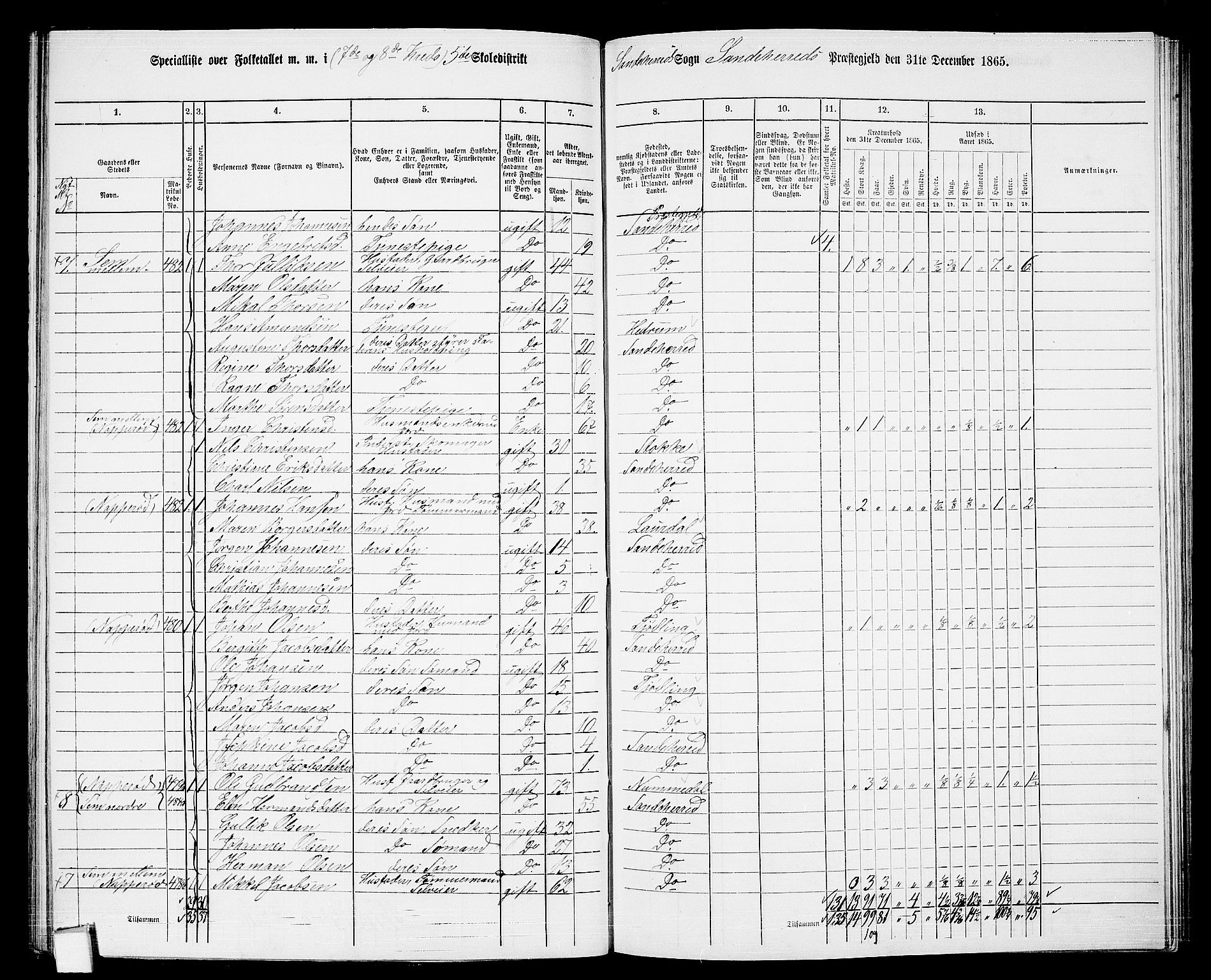 RA, 1865 census for Sandeherred/Sandeherred, 1865, p. 136