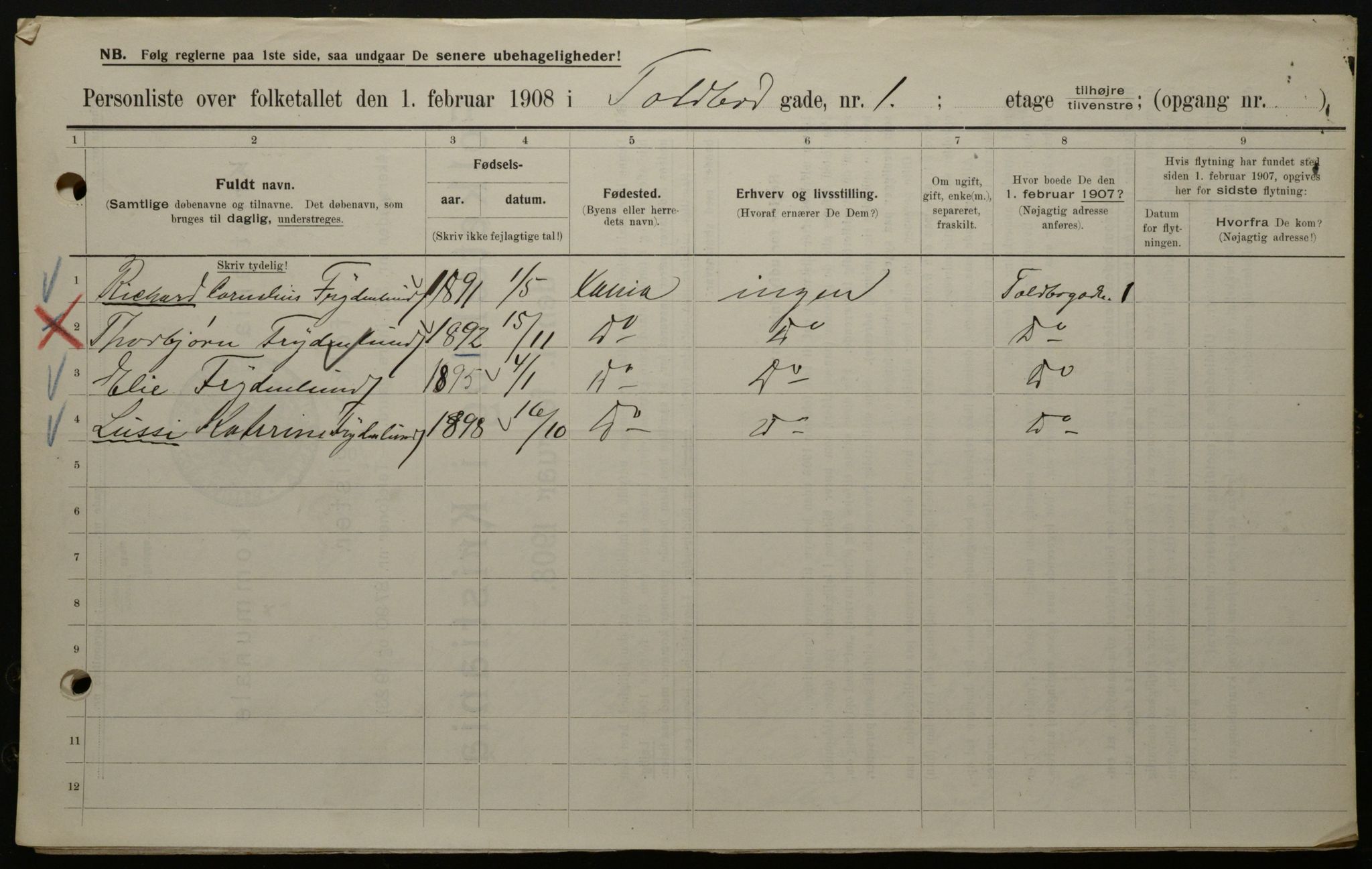 OBA, Municipal Census 1908 for Kristiania, 1908, p. 101653