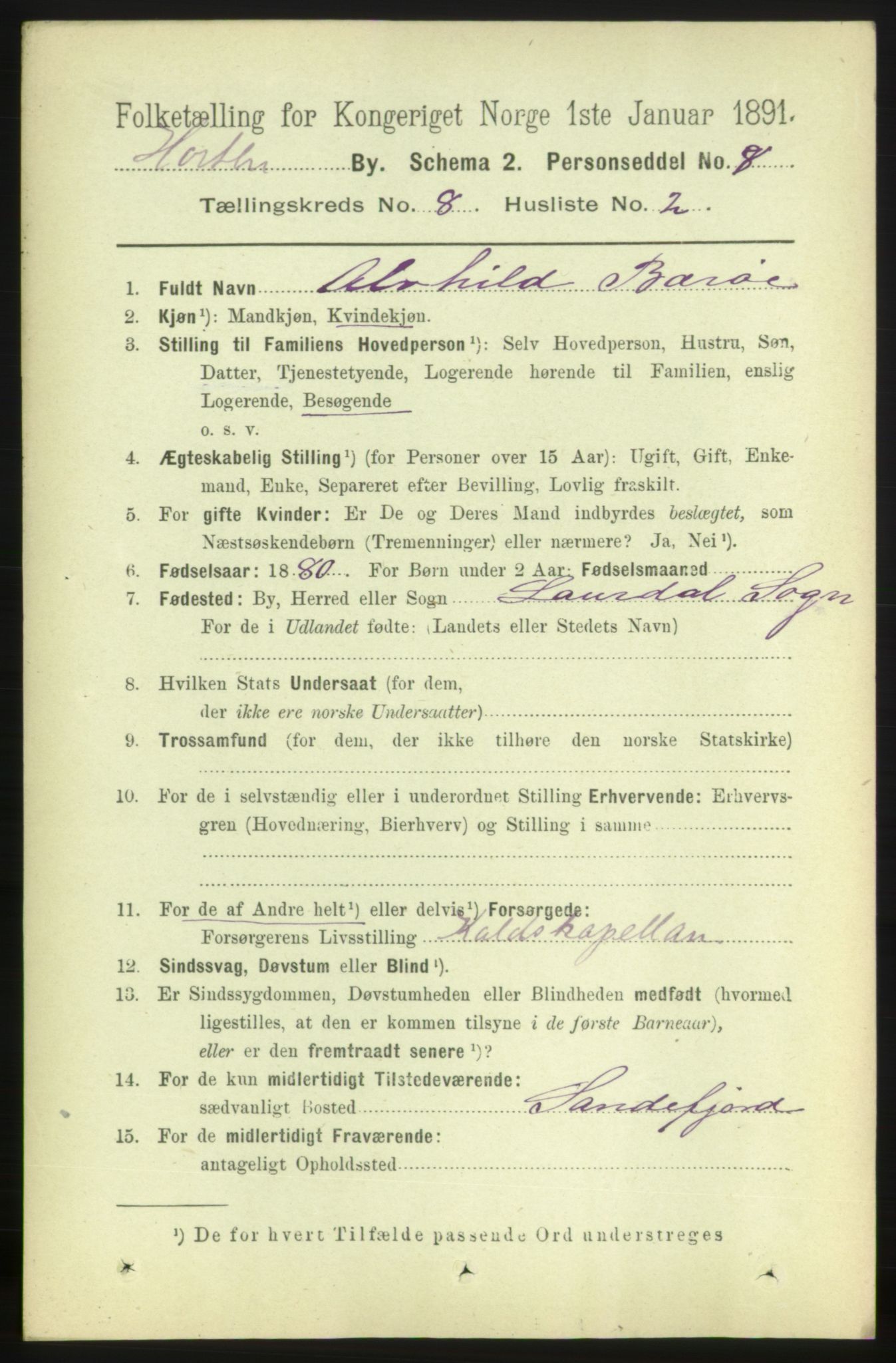 RA, 1891 census for 0703 Horten, 1891, p. 4939