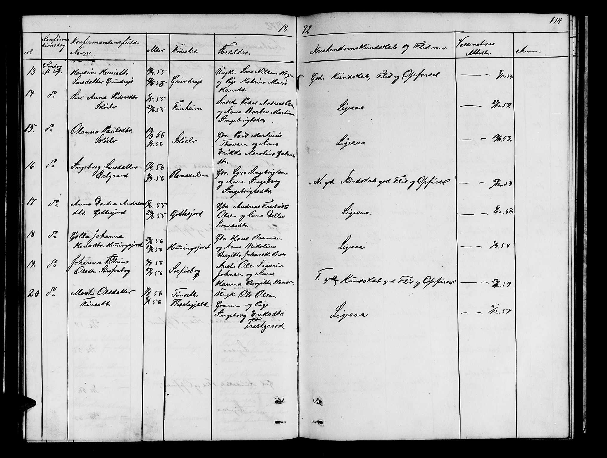 Tranøy sokneprestkontor, AV/SATØ-S-1313/I/Ia/Iab/L0021klokker: Parish register (copy) no. 21, 1861-1886, p. 114