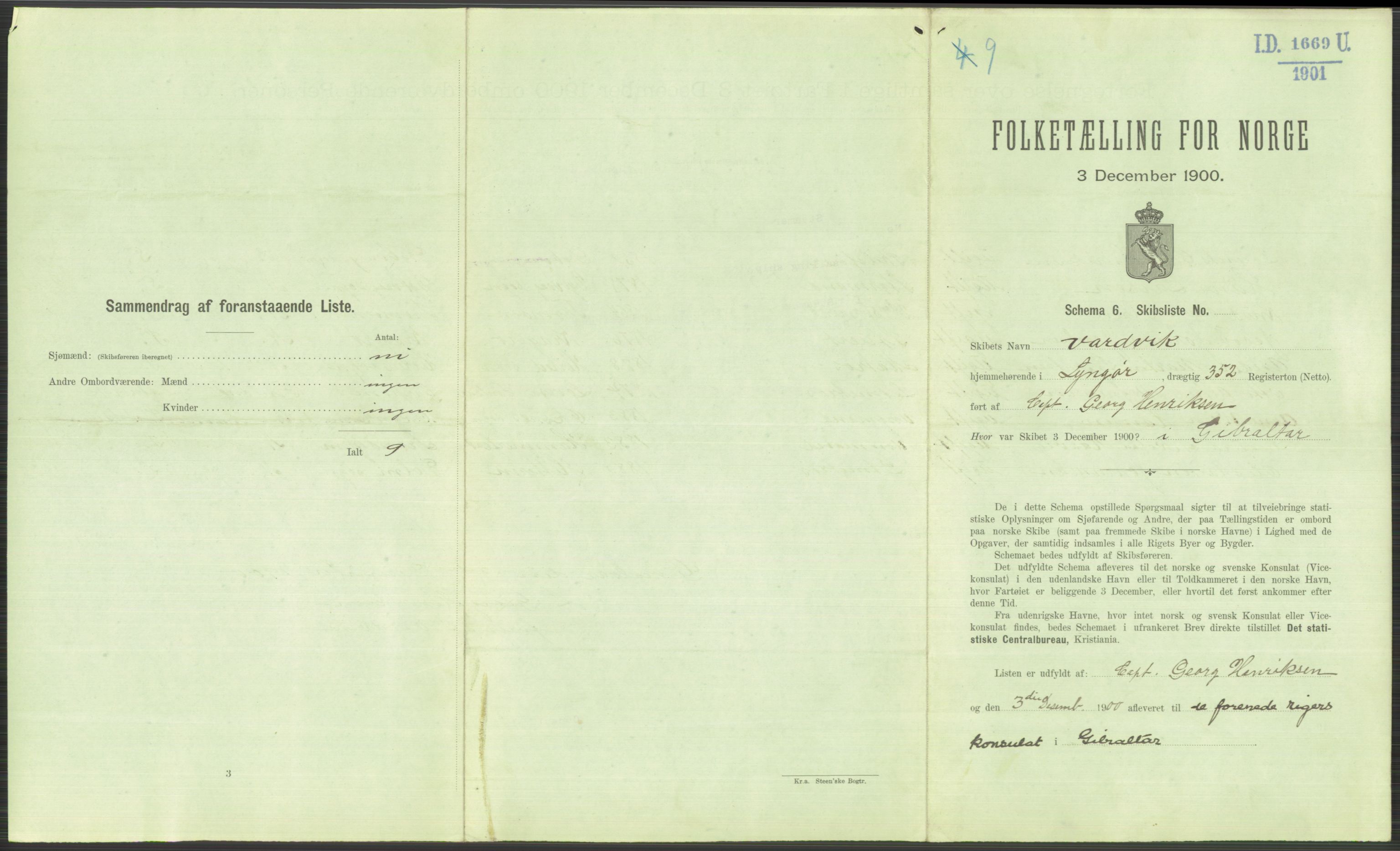 RA, 1900 Census - ship lists from ships in Norwegian harbours, harbours abroad and at sea, 1900, p. 4725