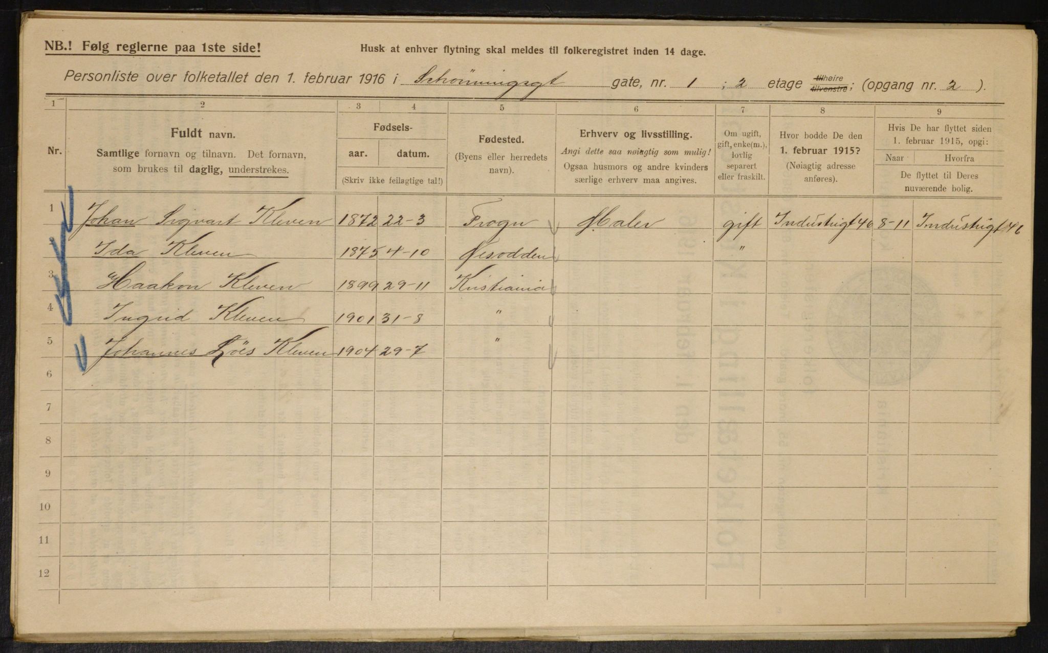 OBA, Municipal Census 1916 for Kristiania, 1916, p. 95604