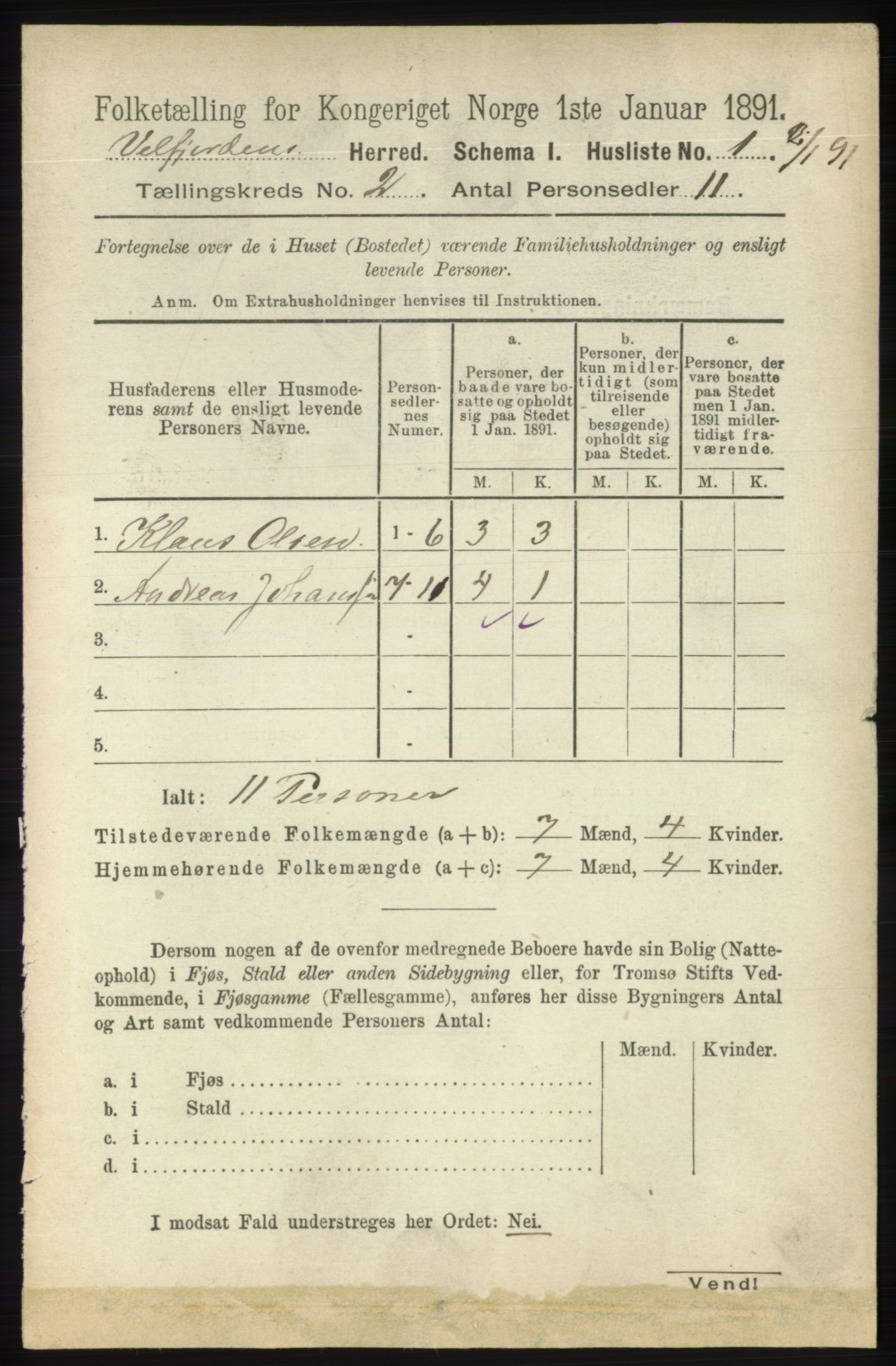 RA, 1891 census for 1813 Velfjord, 1891, p. 480