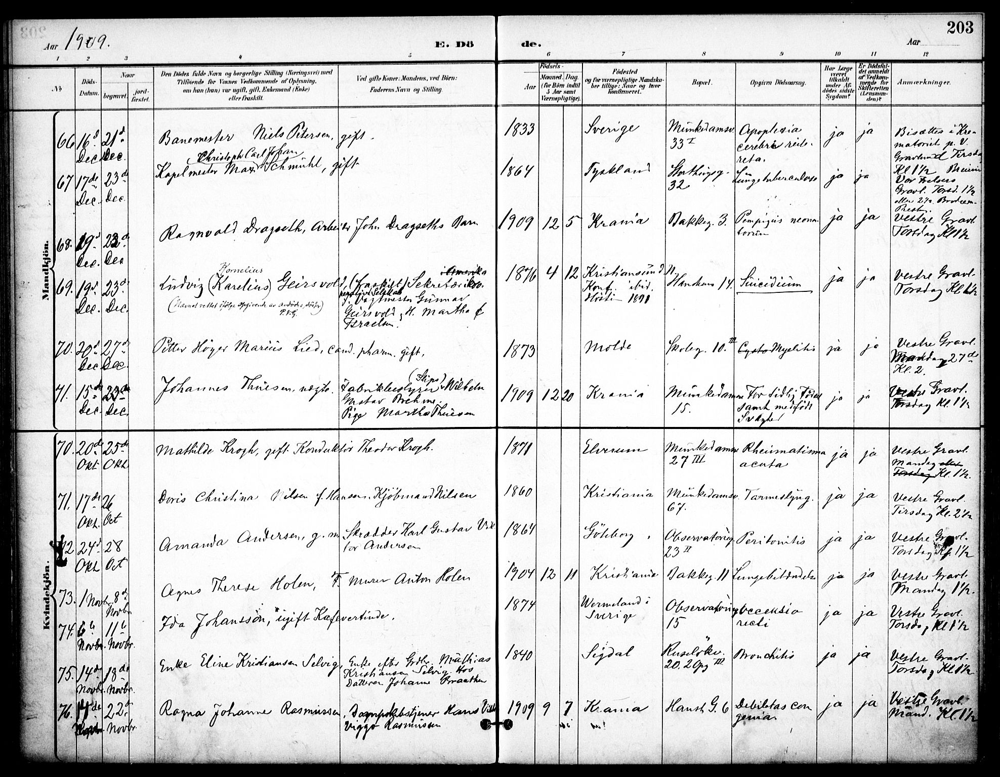 Johannes prestekontor Kirkebøker, AV/SAO-A-10852/F/Fa/L0008: Parish register (official) no. 8, 1897-1917, p. 203