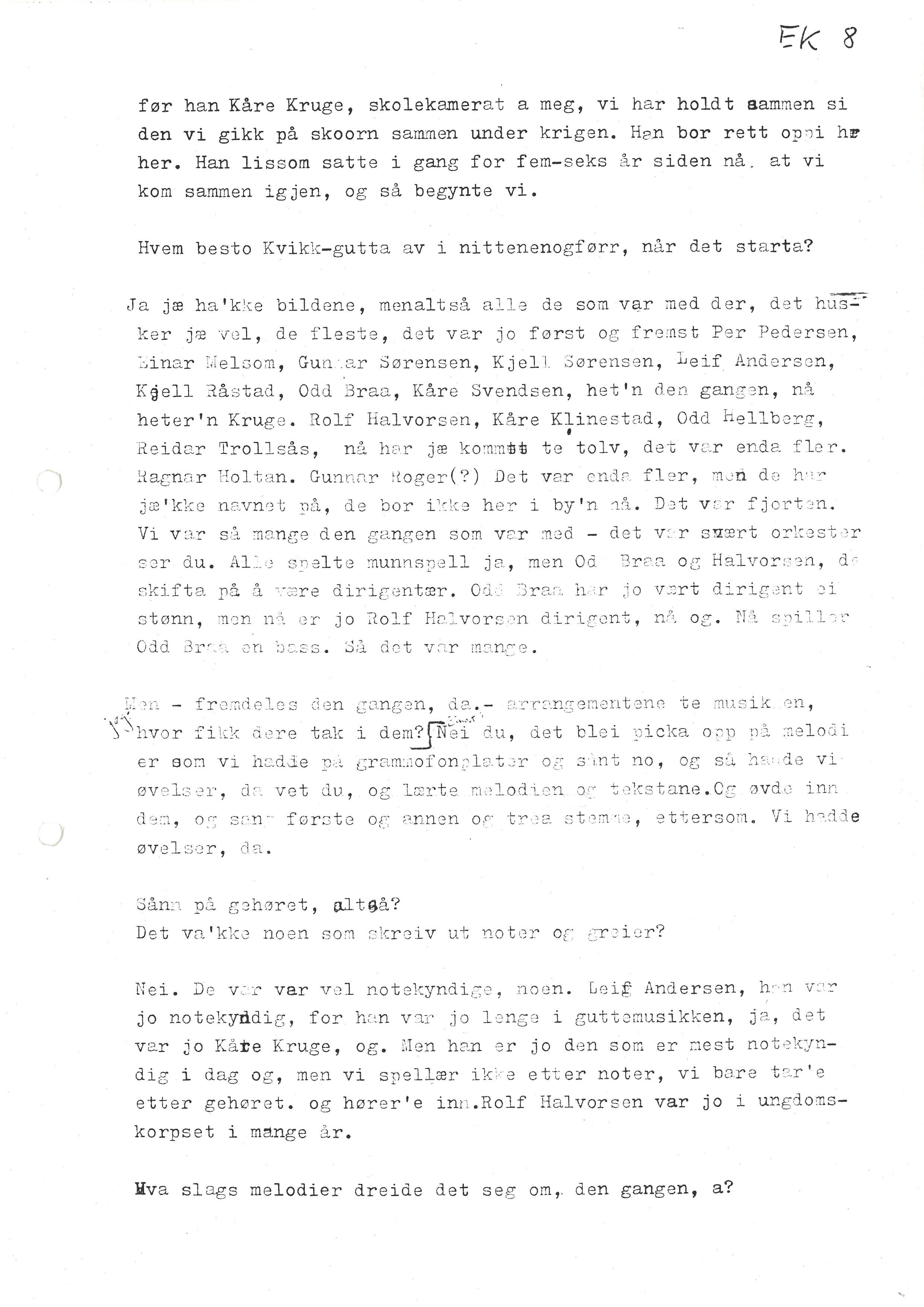 Sa 16 - Folkemusikk fra Vestfold, Gjerdesamlingen, VEMU/A-1868/I/L0001: Informantregister med intervjunedtegnelser, 1979-1986