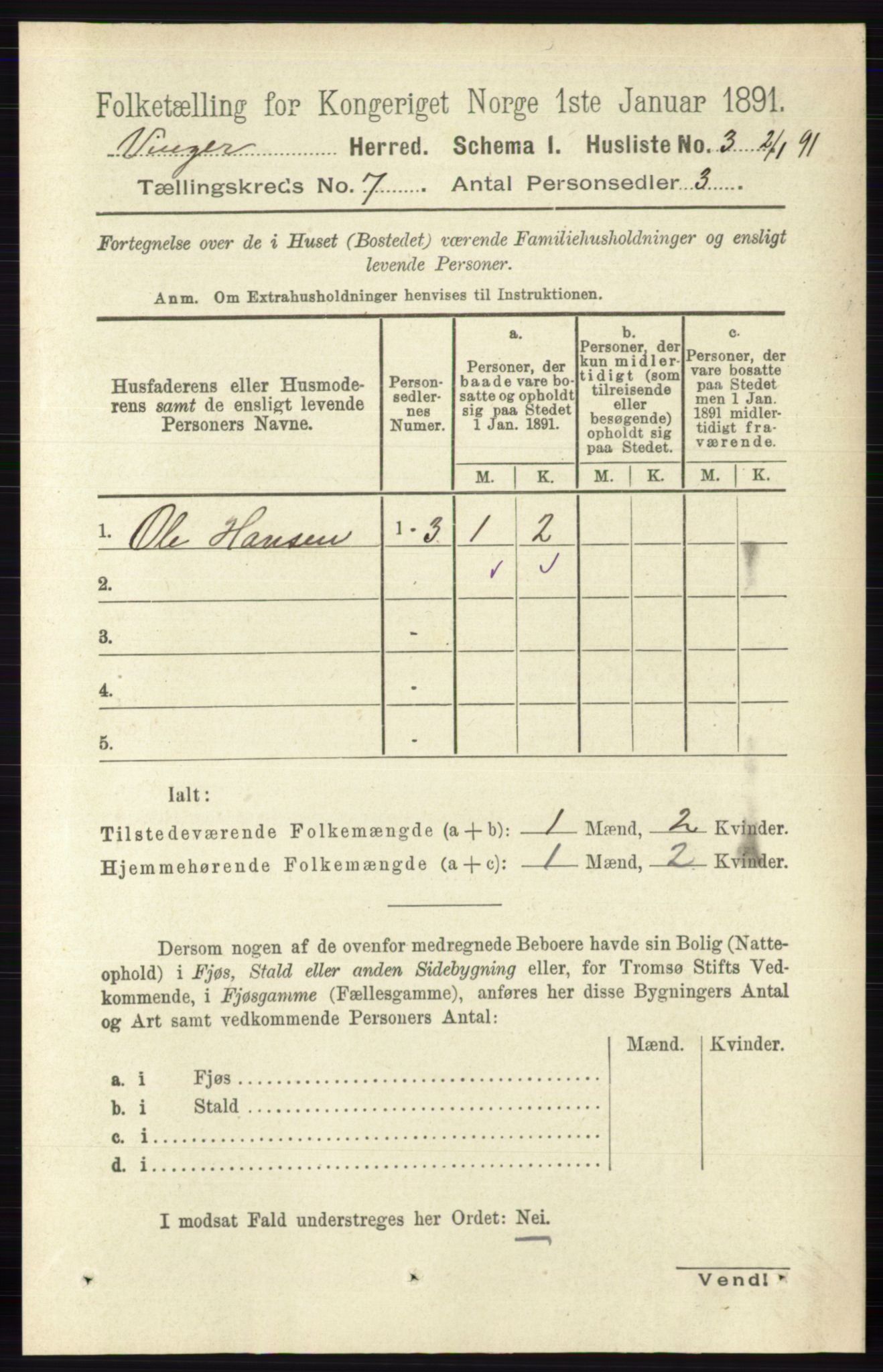 RA, 1891 census for 0421 Vinger, 1891, p. 3177