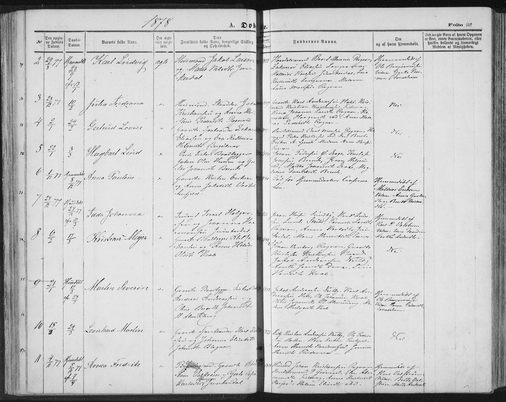 Ministerialprotokoller, klokkerbøker og fødselsregistre - Nordland, SAT/A-1459/847/L0668: Parish register (official) no. 847A08, 1872-1886, p. 40