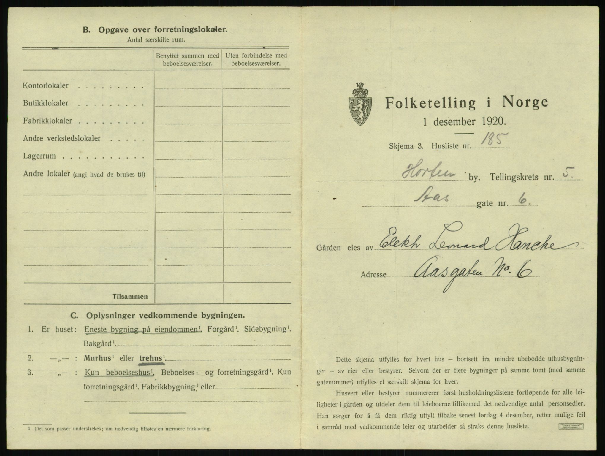 SAKO, 1920 census for Horten, 1920, p. 1913