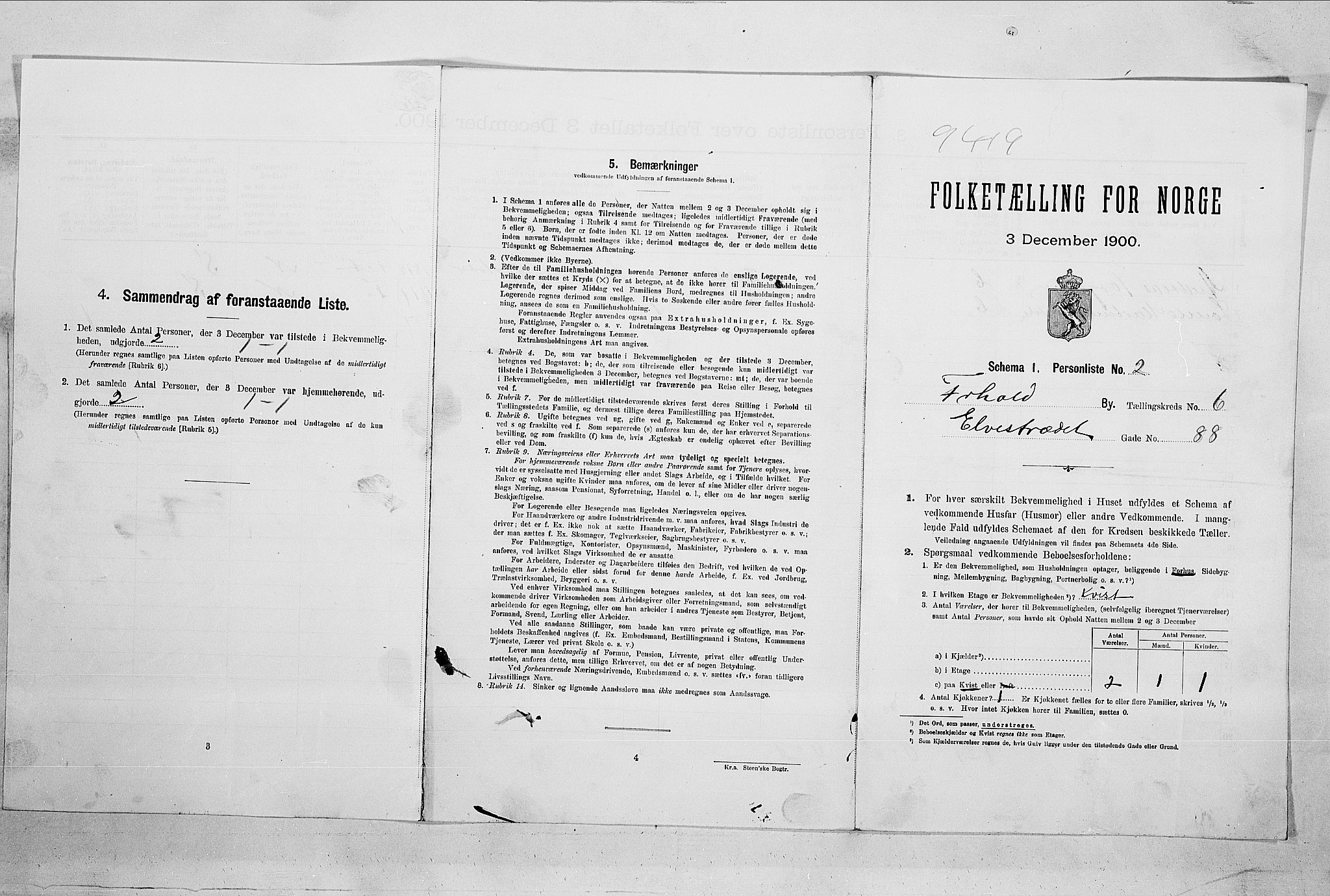 SAO, 1900 census for Fredrikshald, 1900