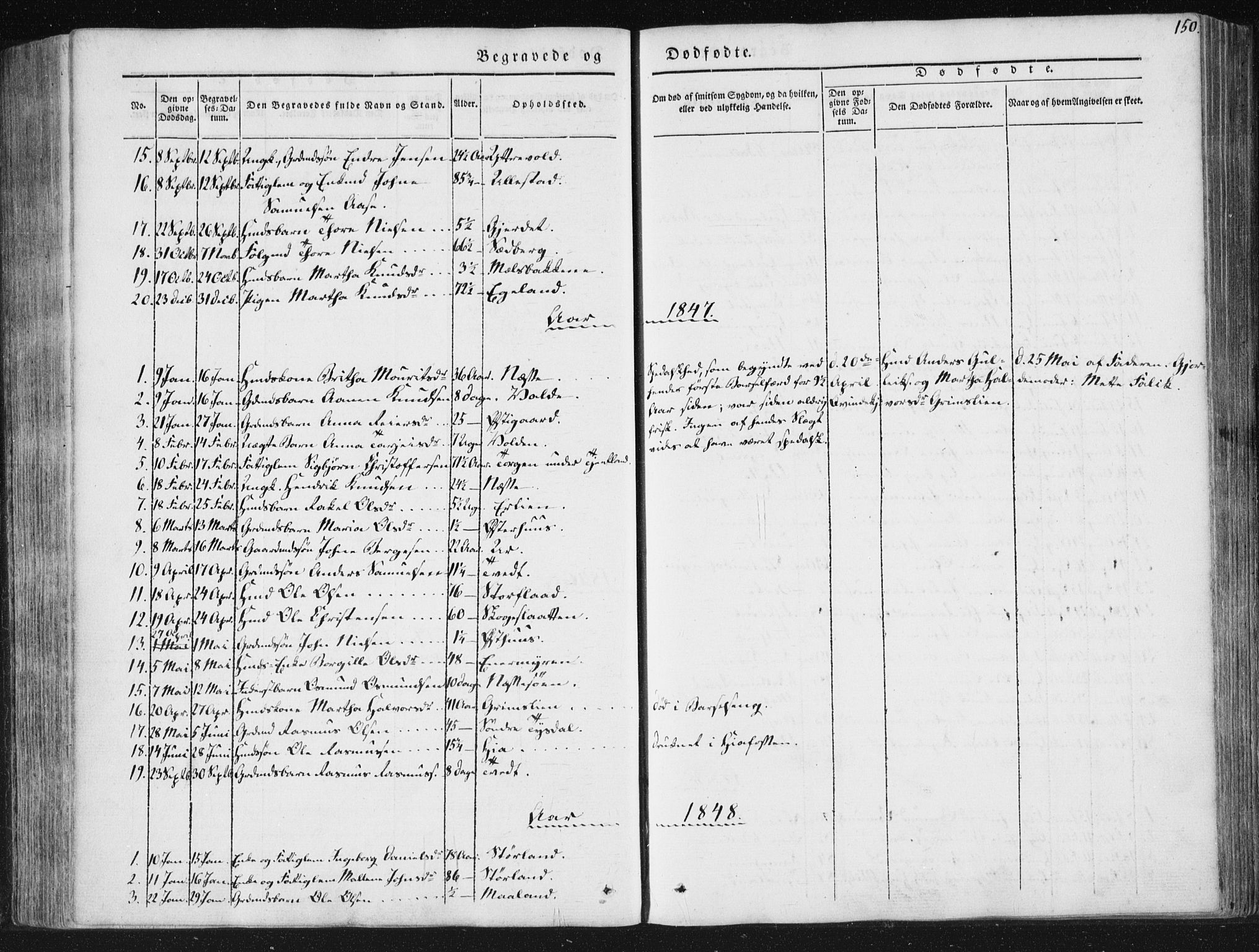 Hjelmeland sokneprestkontor, AV/SAST-A-101843/01/IV/L0008: Parish register (official) no. A 8, 1842-1861, p. 150