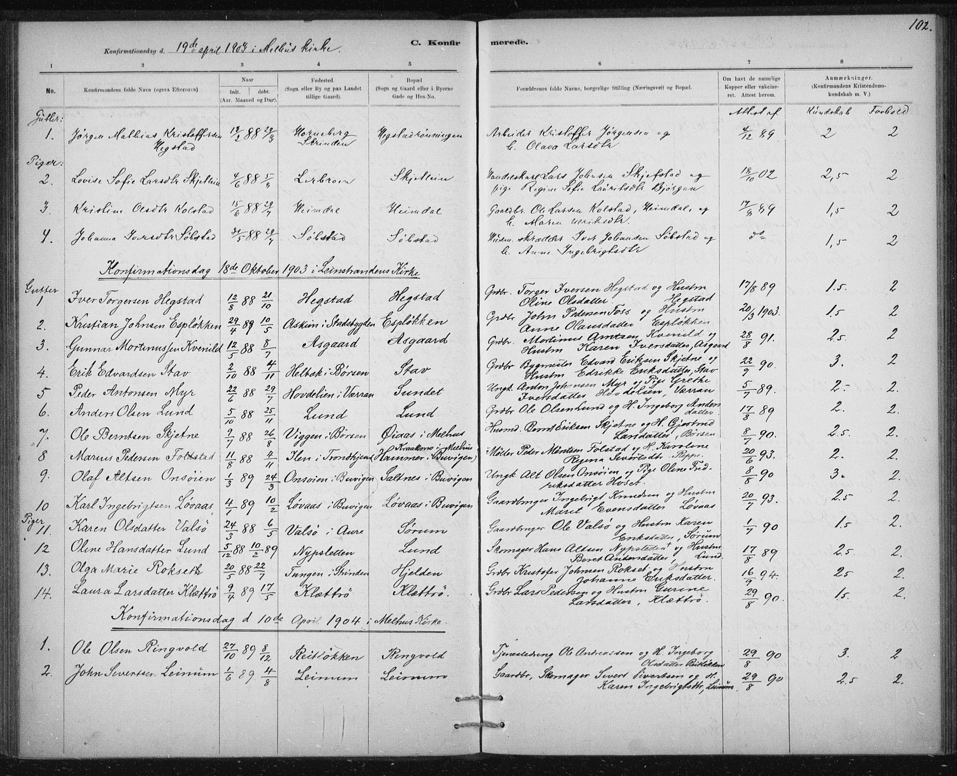 Ministerialprotokoller, klokkerbøker og fødselsregistre - Sør-Trøndelag, SAT/A-1456/613/L0392: Parish register (official) no. 613A01, 1887-1906, p. 102