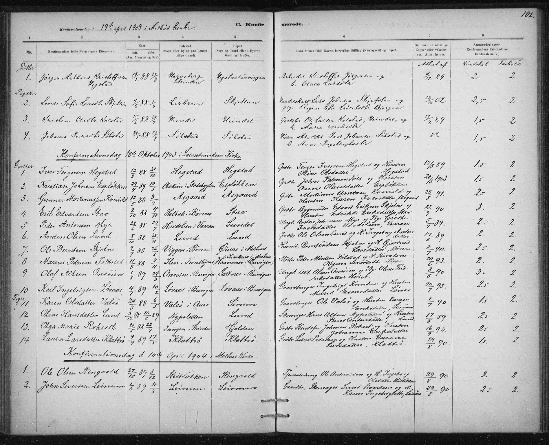 Ministerialprotokoller, klokkerbøker og fødselsregistre - Sør-Trøndelag, AV/SAT-A-1456/613/L0392: Parish register (official) no. 613A01, 1887-1906, p. 102