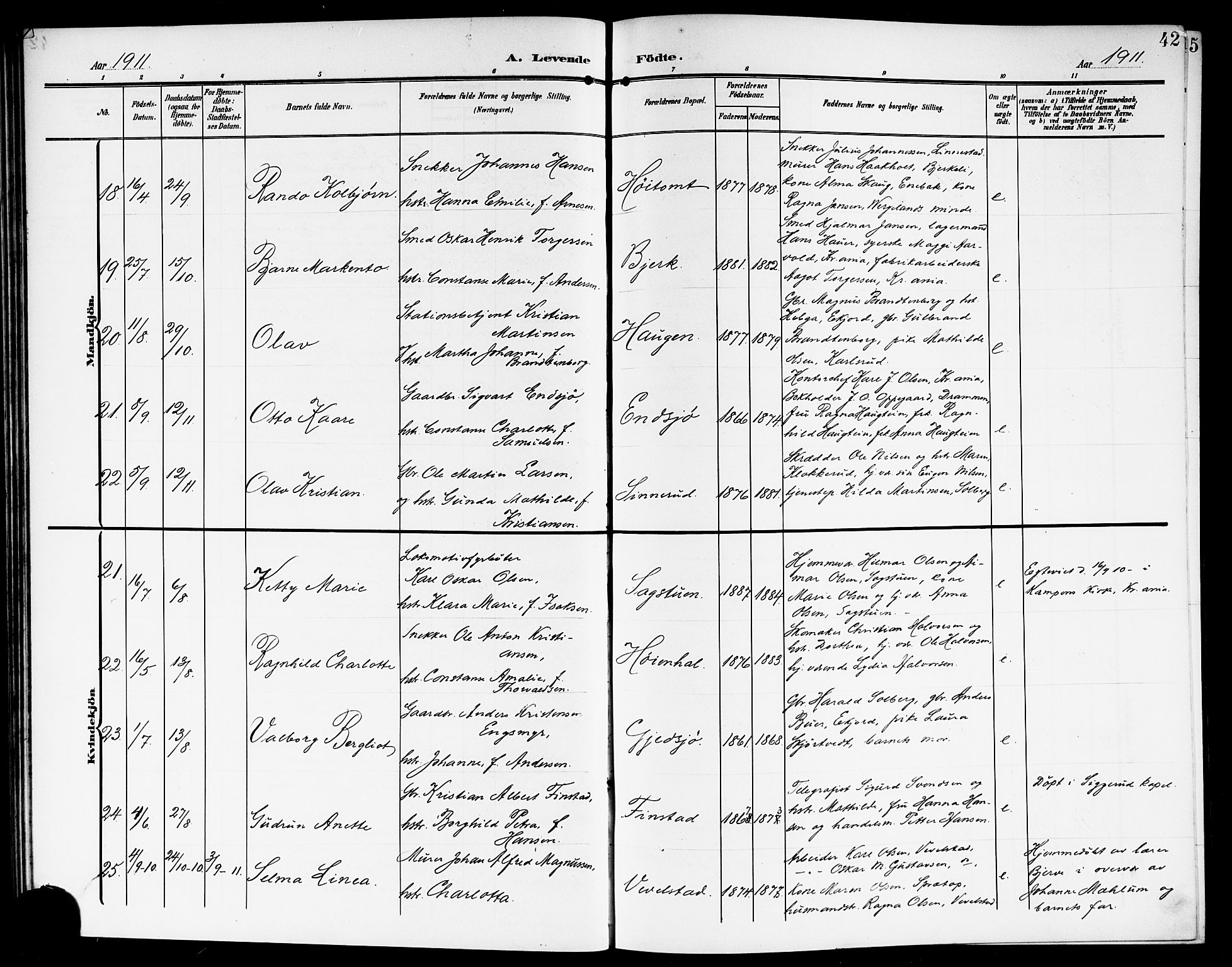 Kråkstad prestekontor Kirkebøker, SAO/A-10125a/G/Gb/L0001: Parish register (copy) no. II 1, 1905-1920, p. 42