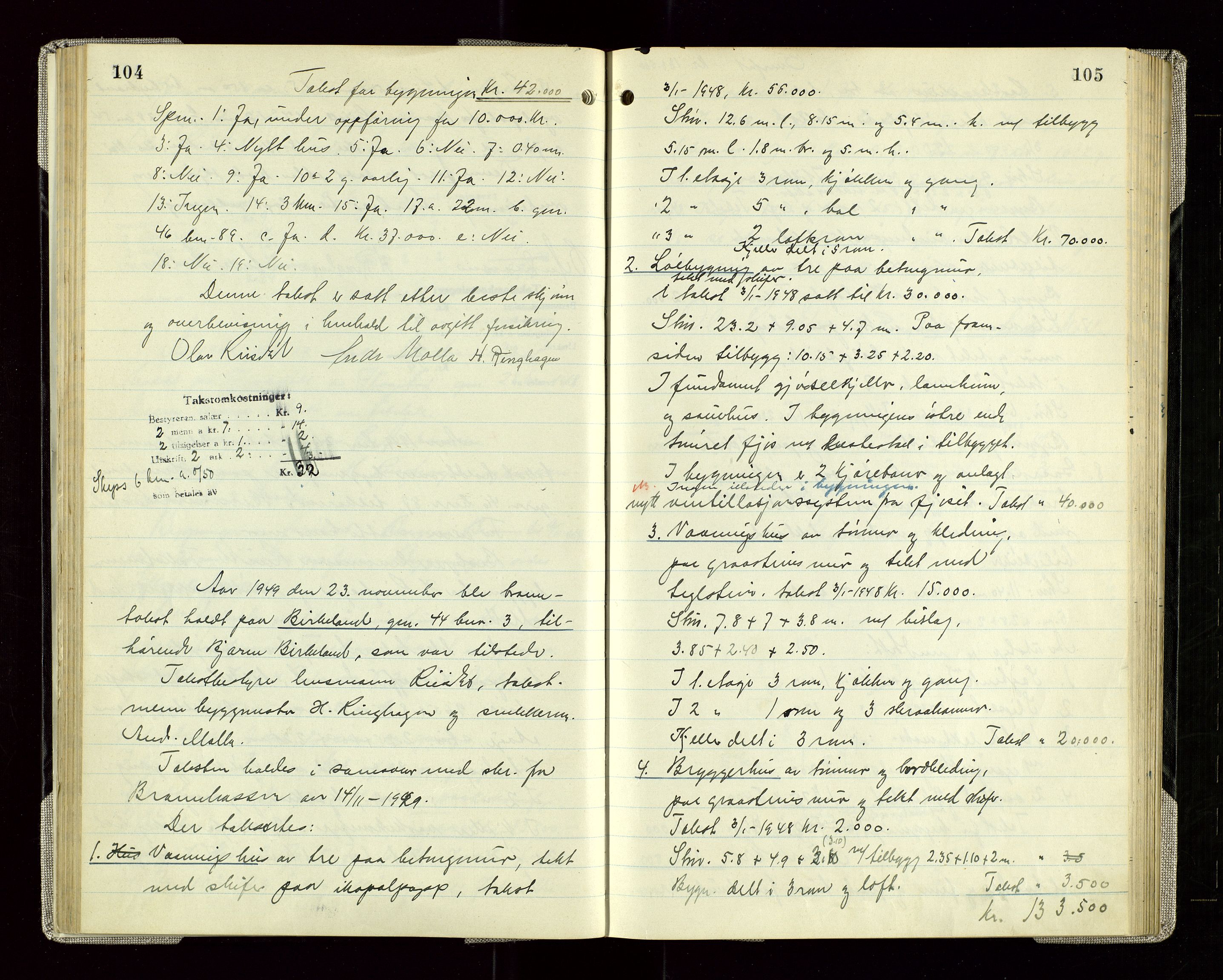 Sauda lensmannskontor, AV/SAST-A-100177/Goa/L0005: "Branntakstprotokoll for Sauda lensmannsdistrikt", 1946-1955, p. 104-105