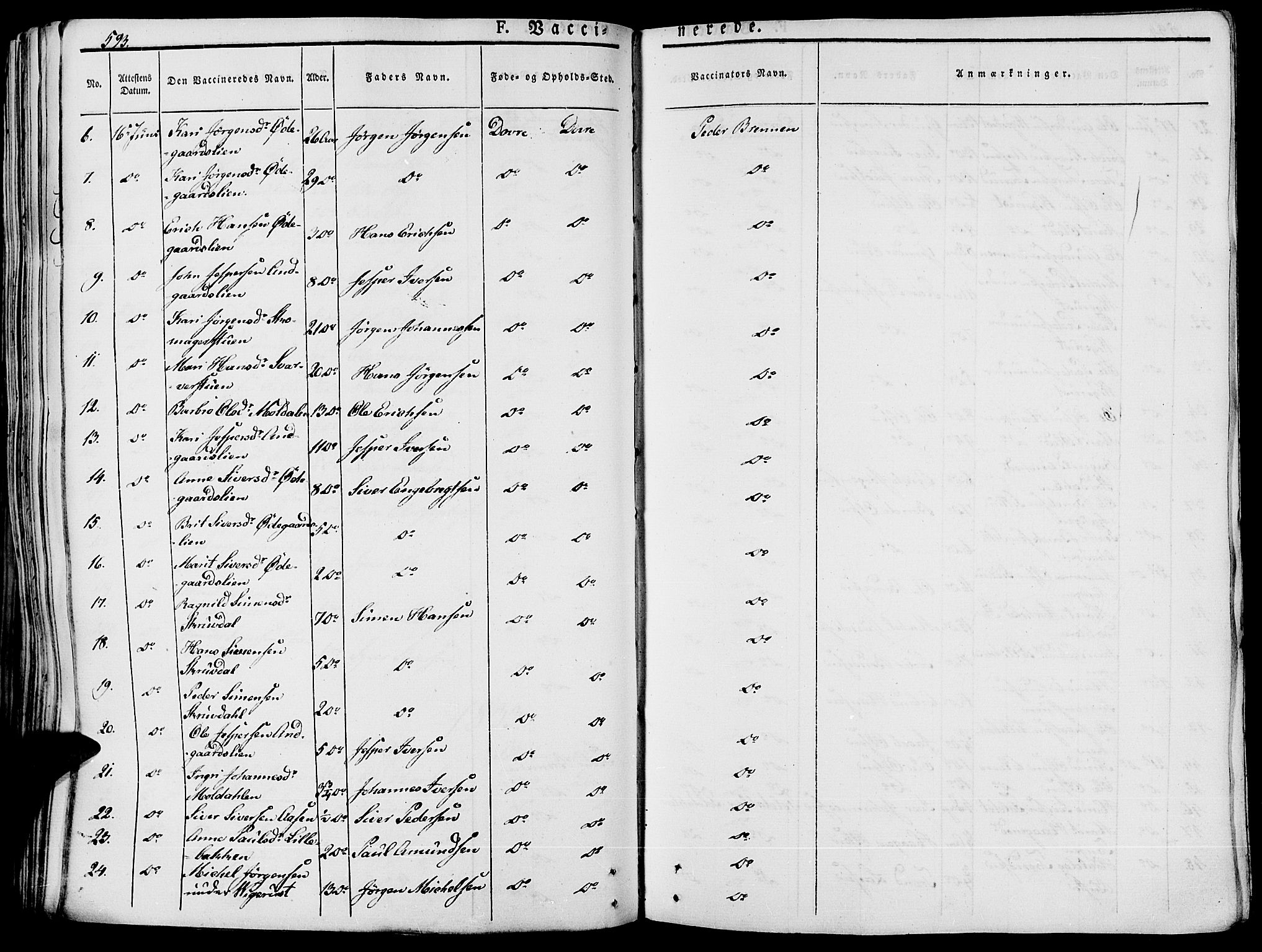 Lesja prestekontor, SAH/PREST-068/H/Ha/Haa/L0005: Parish register (official) no. 5, 1830-1842, p. 593