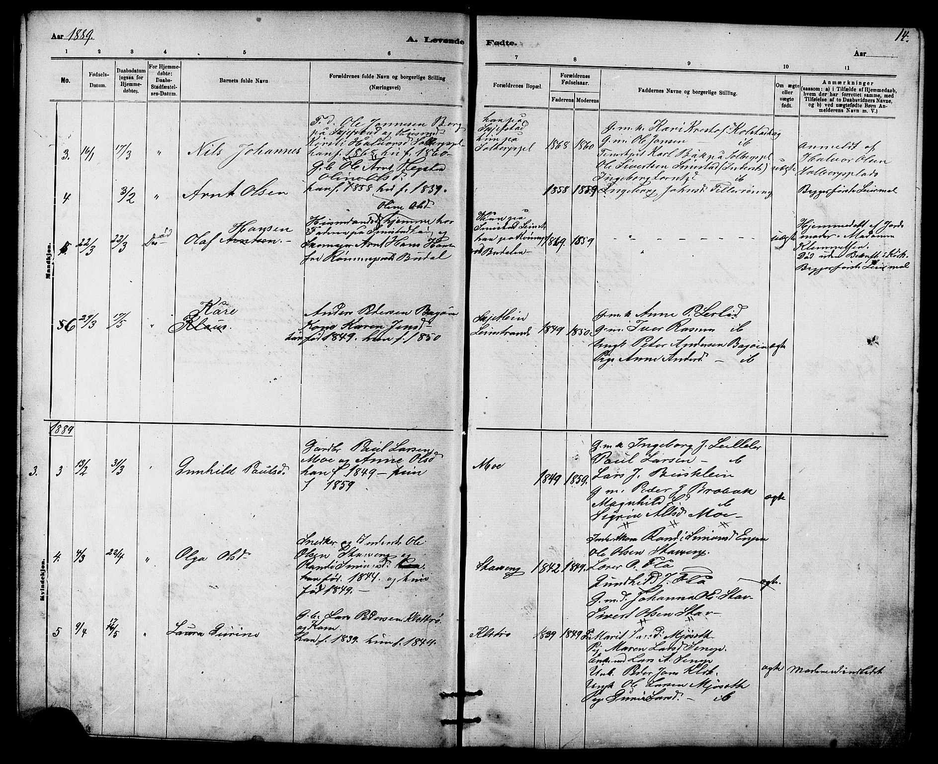 Ministerialprotokoller, klokkerbøker og fødselsregistre - Sør-Trøndelag, SAT/A-1456/613/L0395: Parish register (copy) no. 613C03, 1887-1909, p. 14